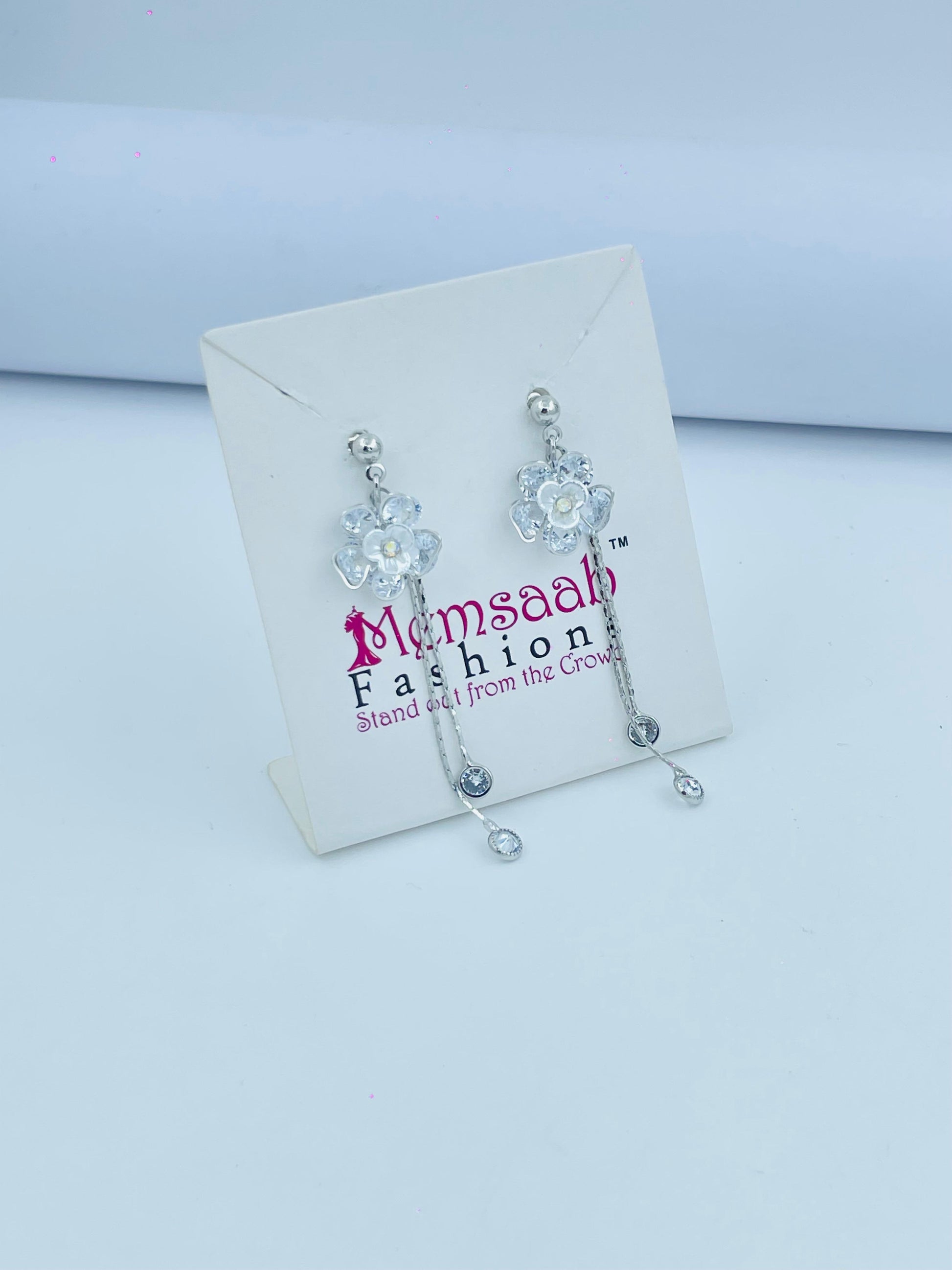 Flower Drop Earrings with Crystal Detailing in Silver and Gold