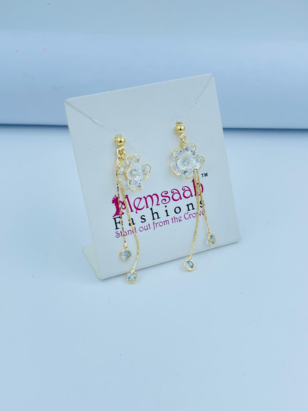 Flower Drop Earrings with Crystal Detailing in Silver and Gold