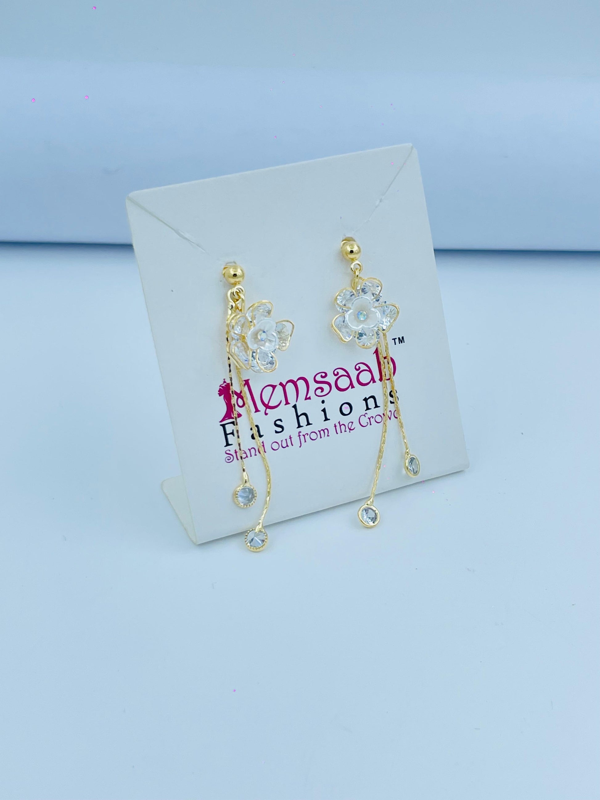 Flower Drop Earrings with Crystal Detailing in Silver and Gold