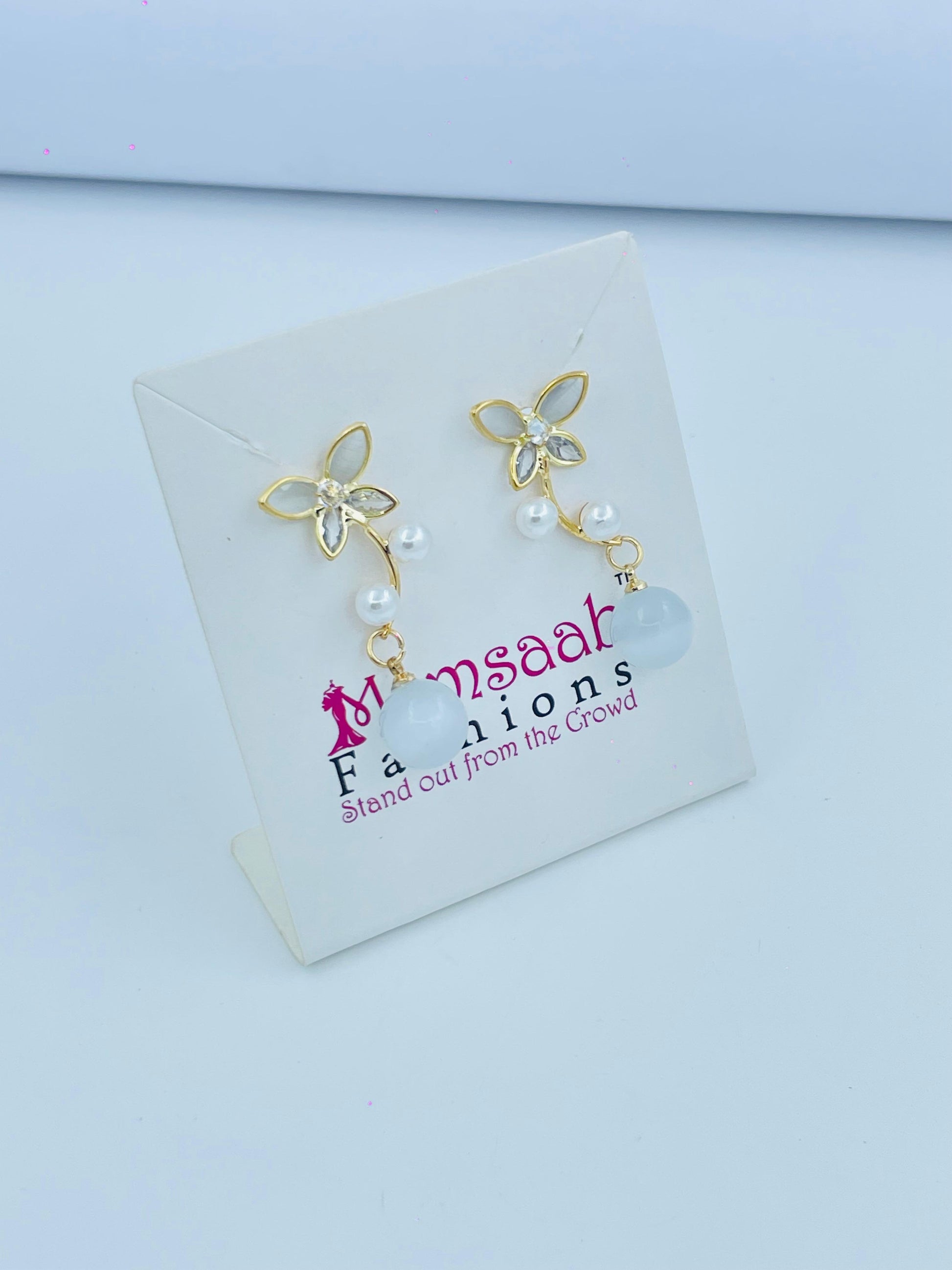 Floral Dangle Earrings with Pearls - Silver & Gold Options
