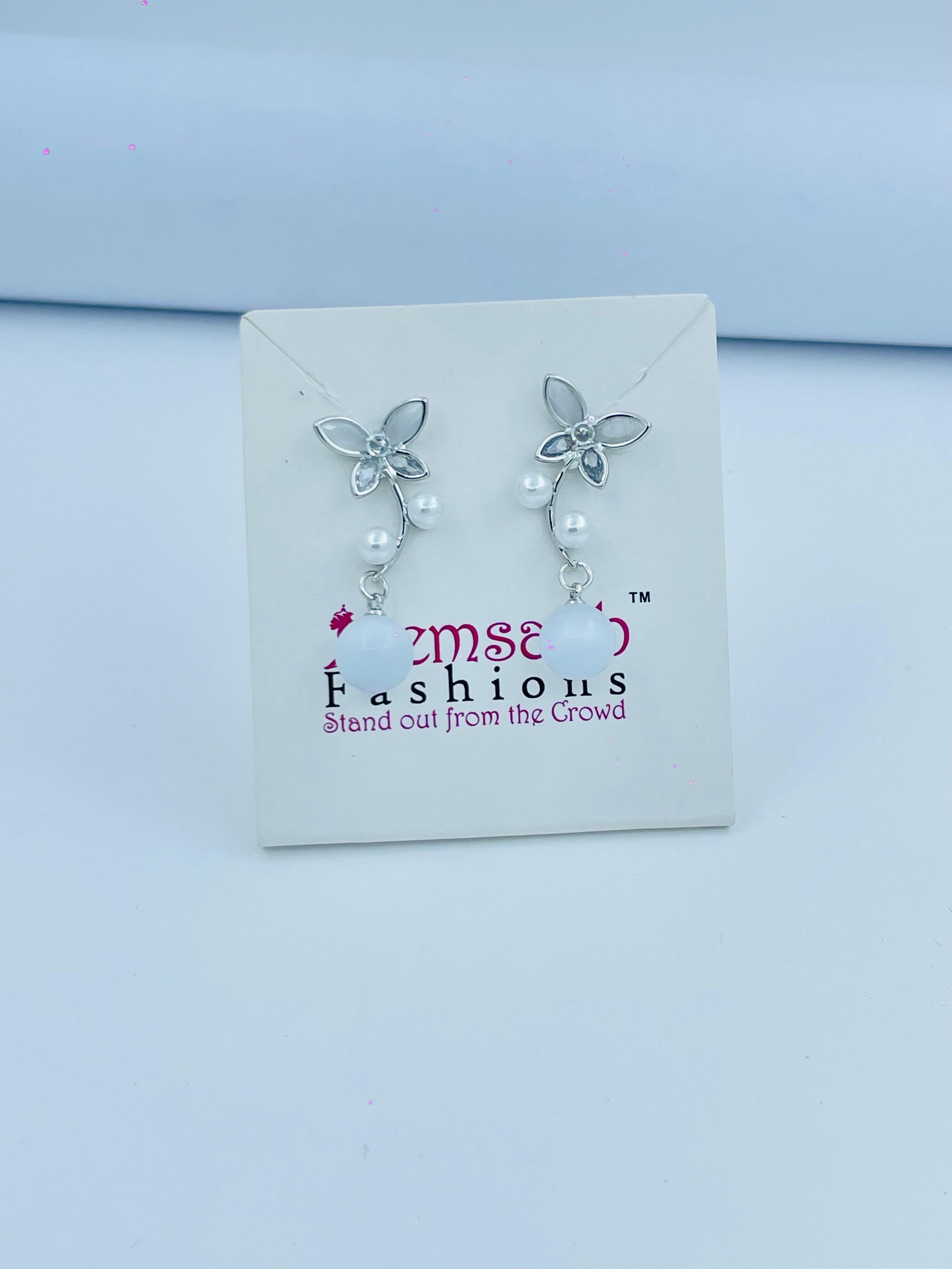 Floral Dangle Earrings with Pearls - Silver & Gold Options