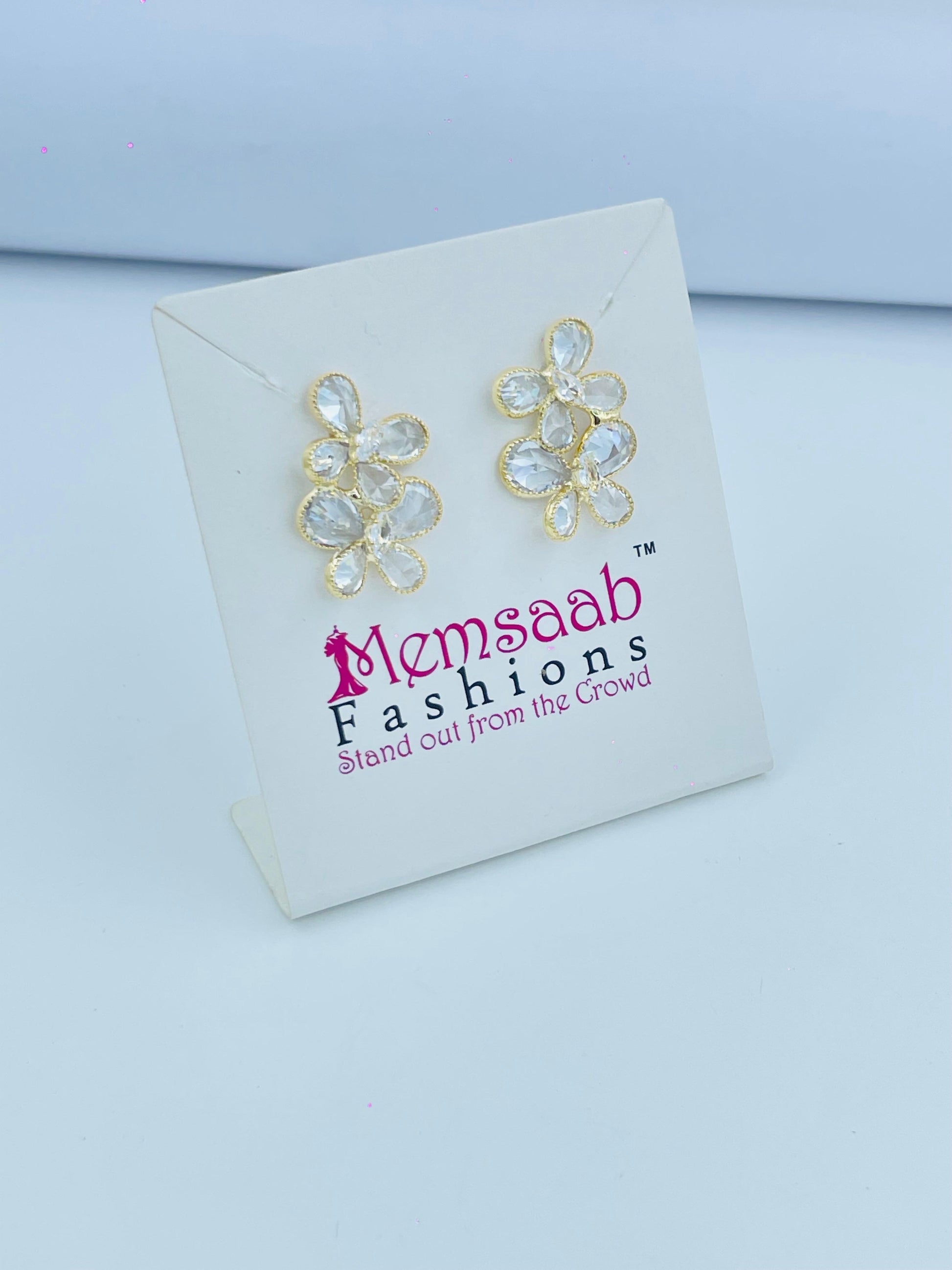 Floral Crystal Dangle Earrings - Gold & Silver Variants