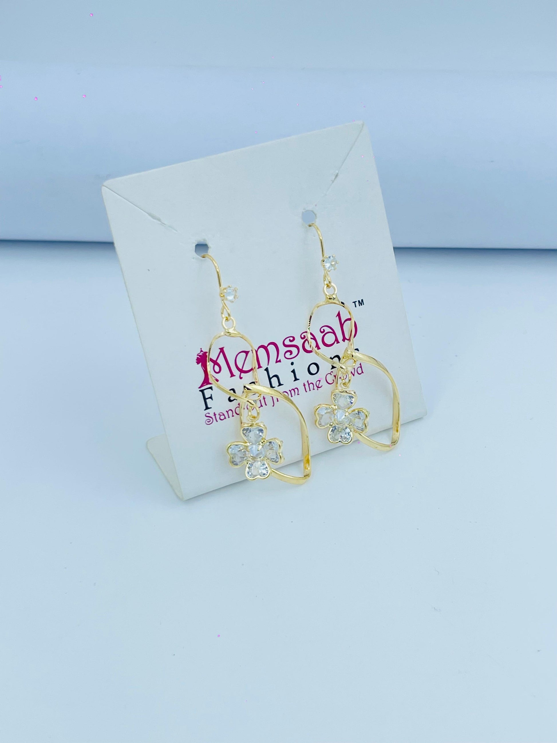 Floral Hoop Dangle Earrings - Gold & Silver with Crystals