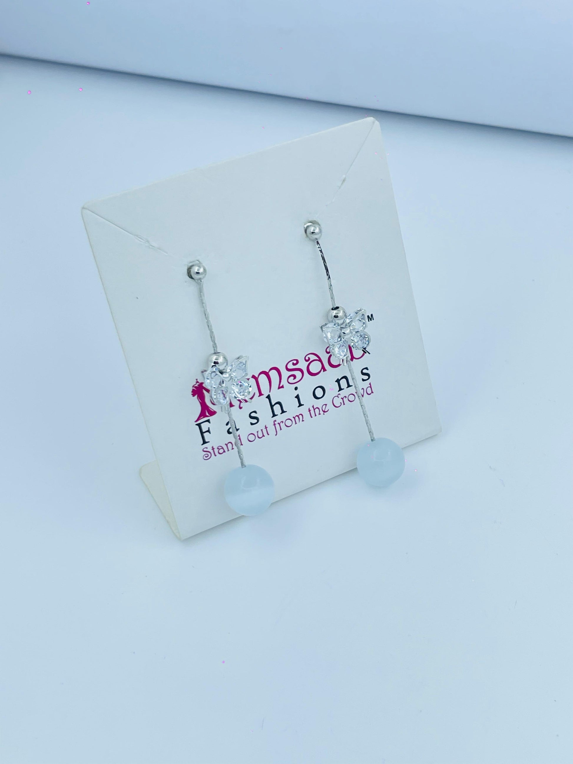 Elegant Butterfly Drop Earrings in Silver and Gold with Frosted Beads