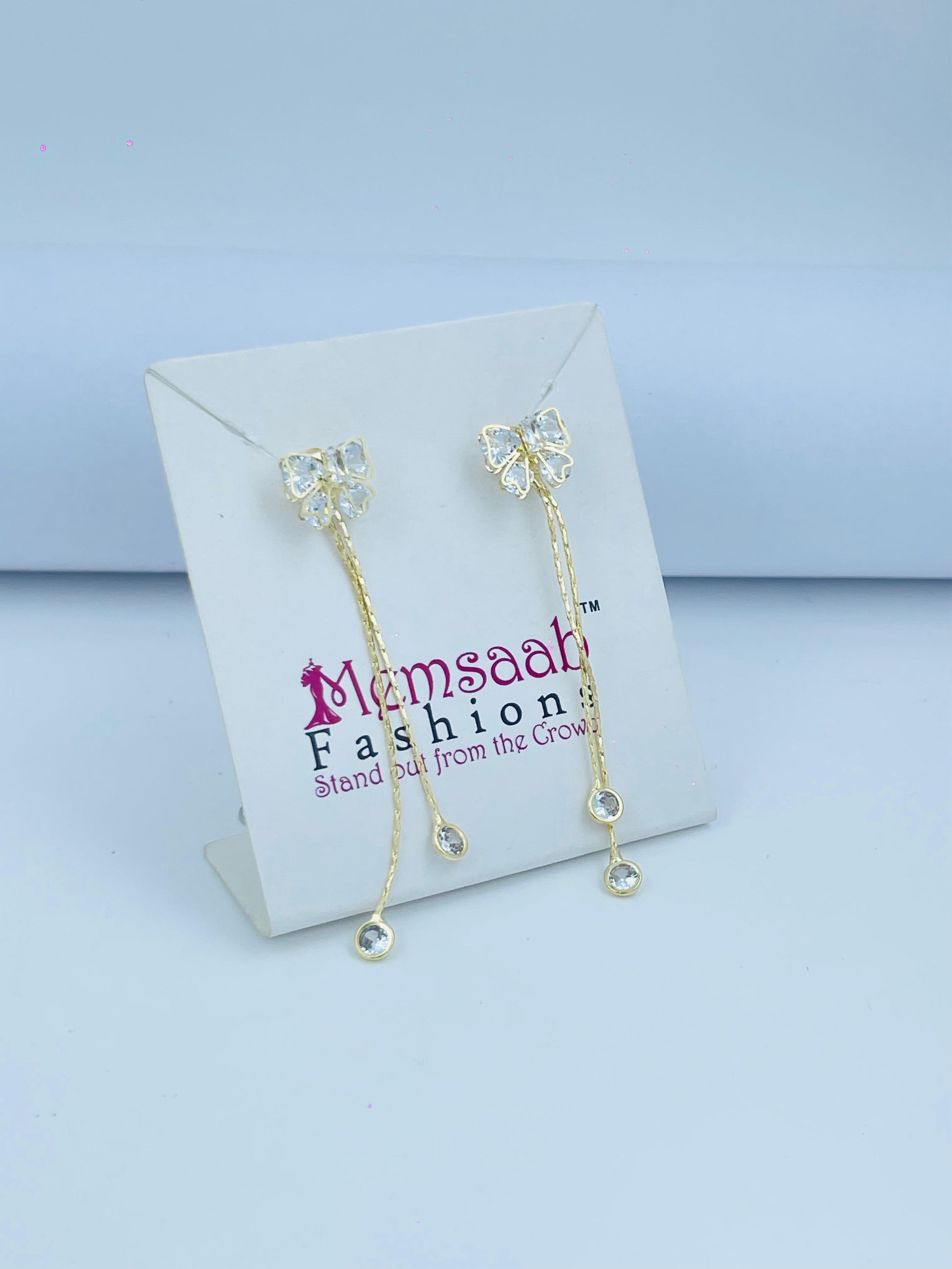 Stylish Butterfly Earrings with Crystal Drops in Silver and Gold