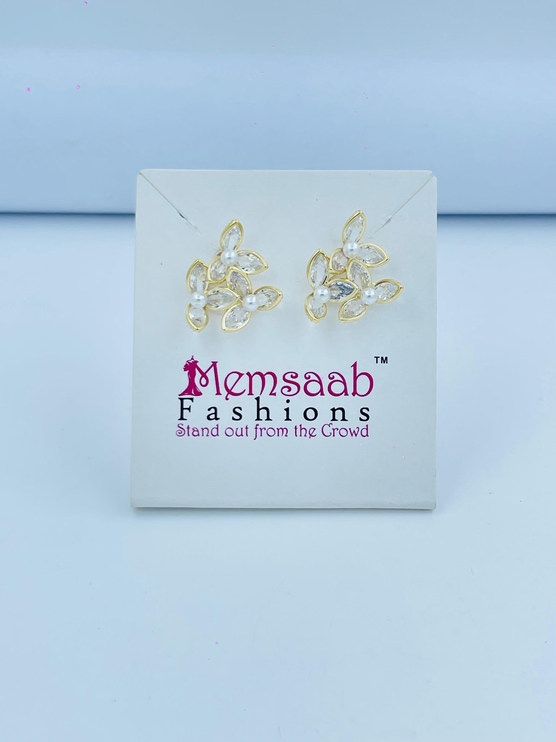 Elegant Butterfly Stud Earrings with Pearls and Crystals in Silver and Gold