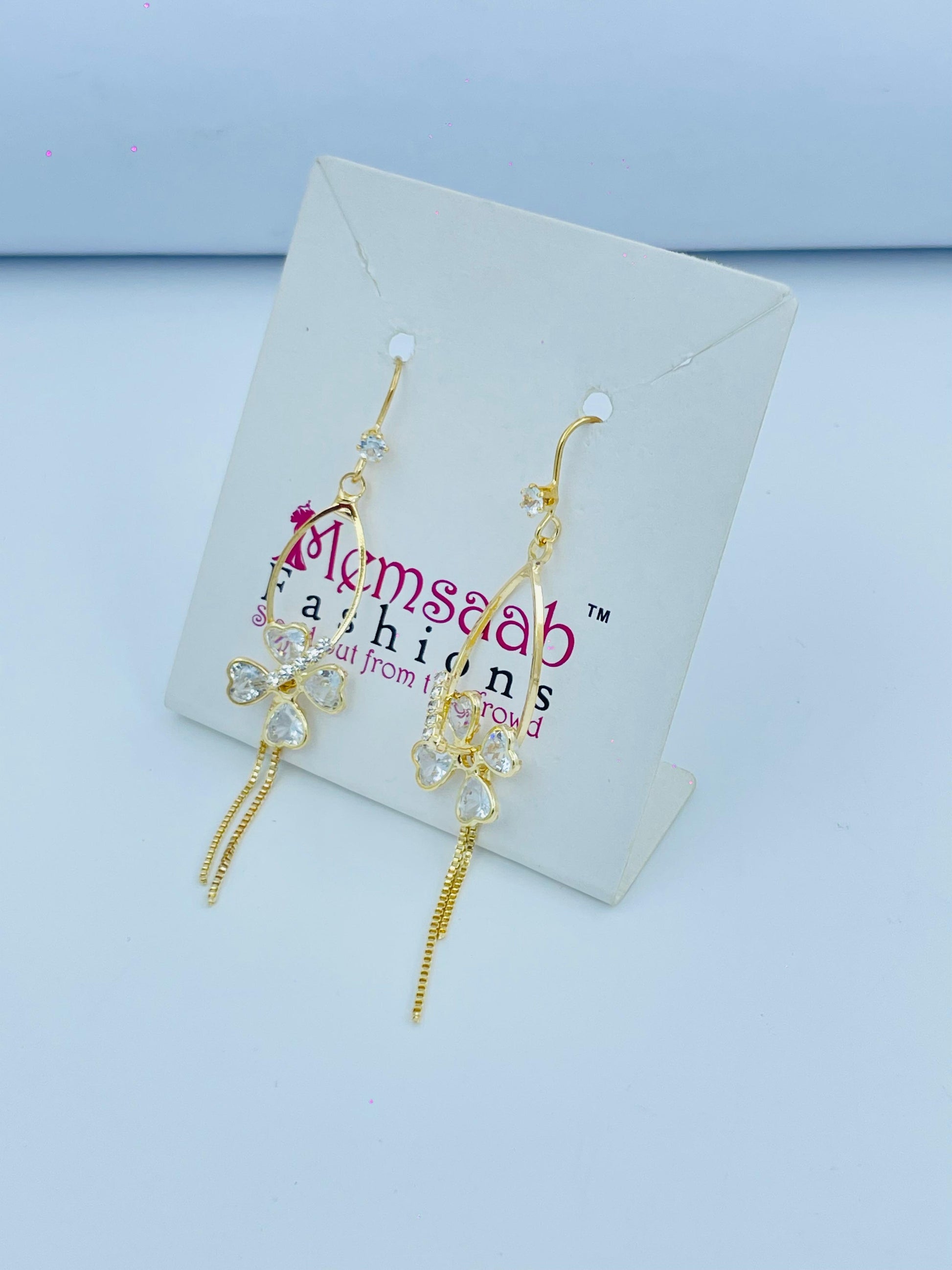 Charming Butterfly Earrings with Crystal Drops in Silver and Gold