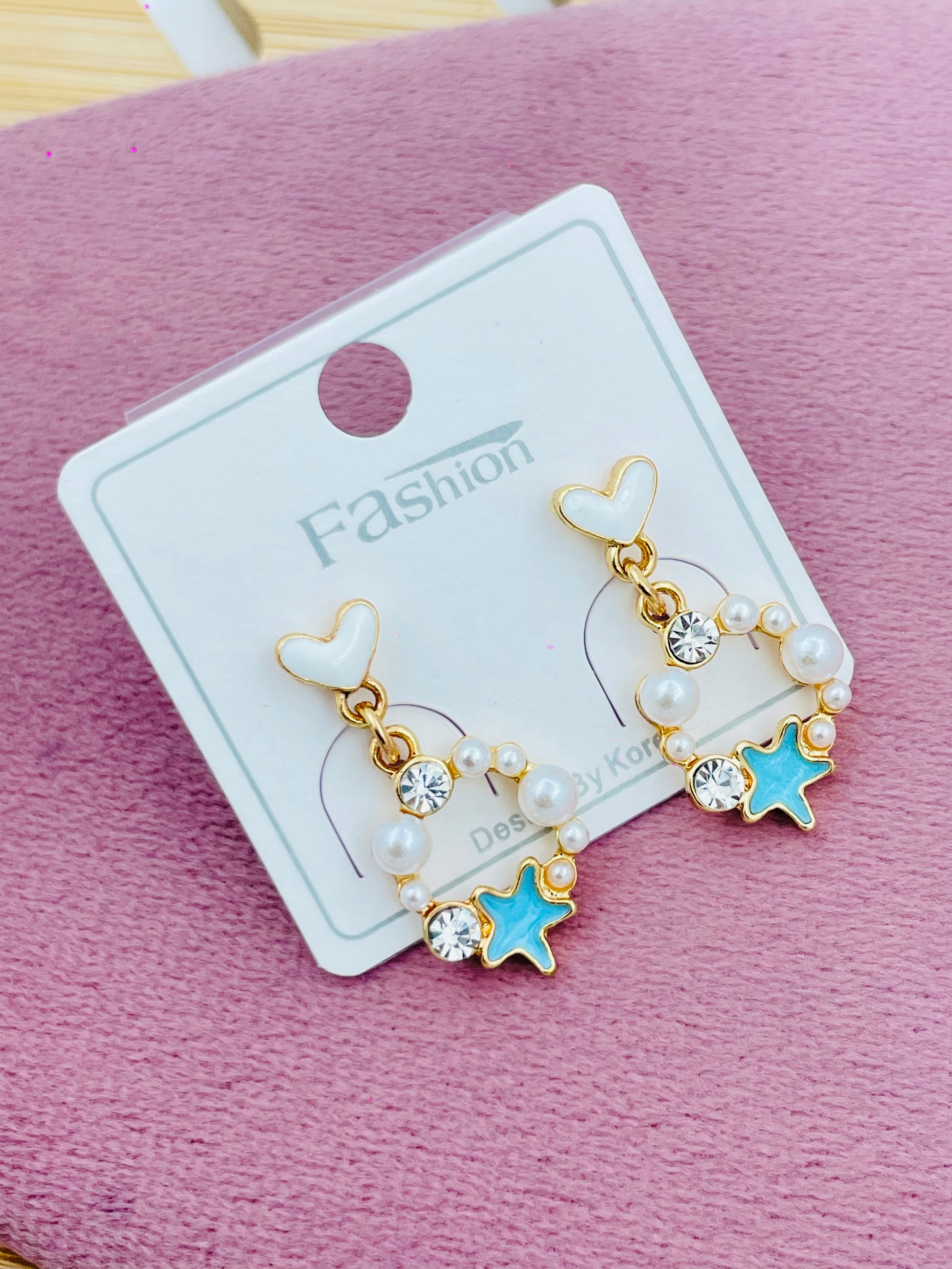 Heart and Star Pearl Drop Earrings  Fashion Jewelry