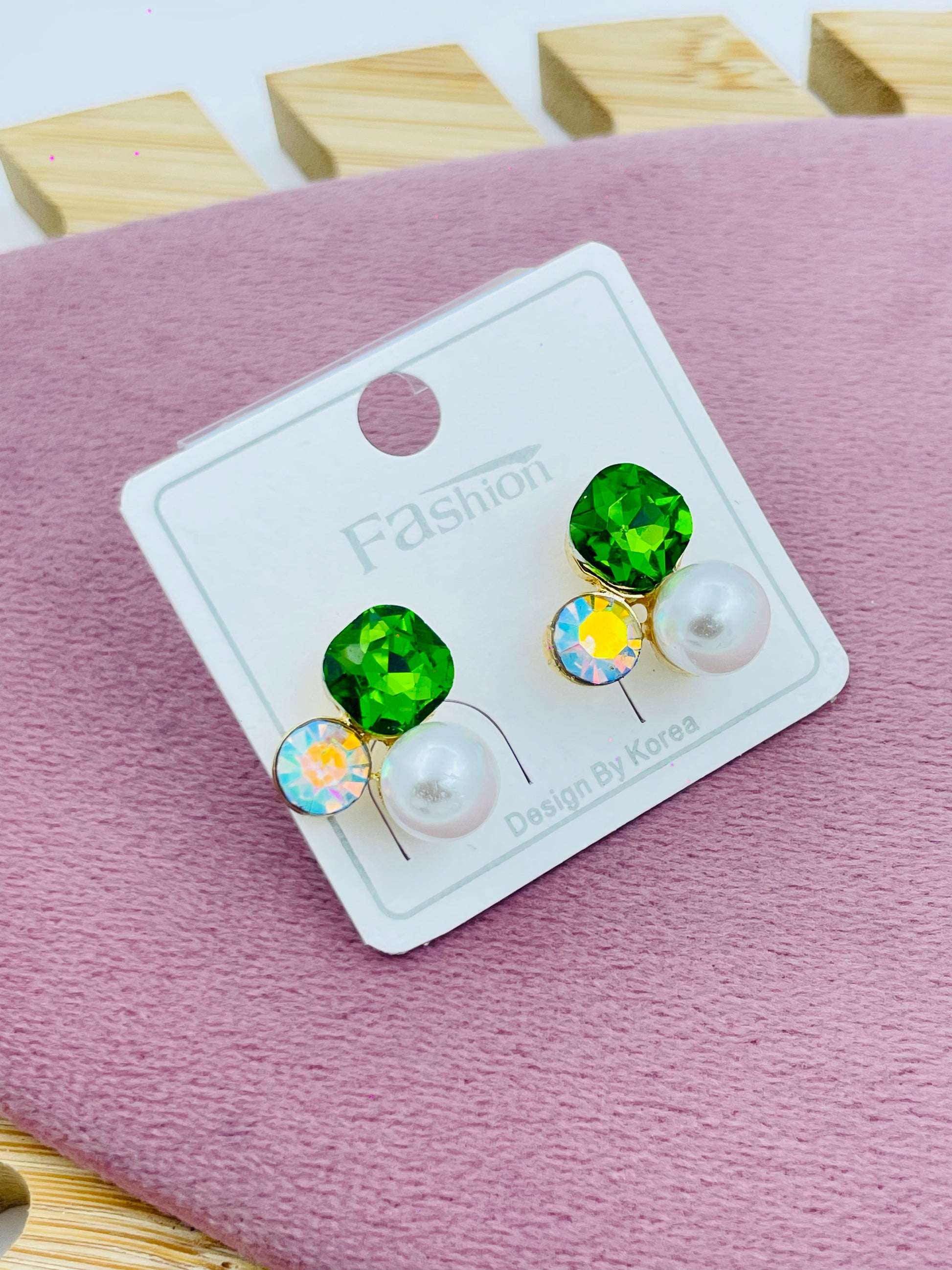 Stylish Green Gem and Pearl Earrings  Fashion Design
