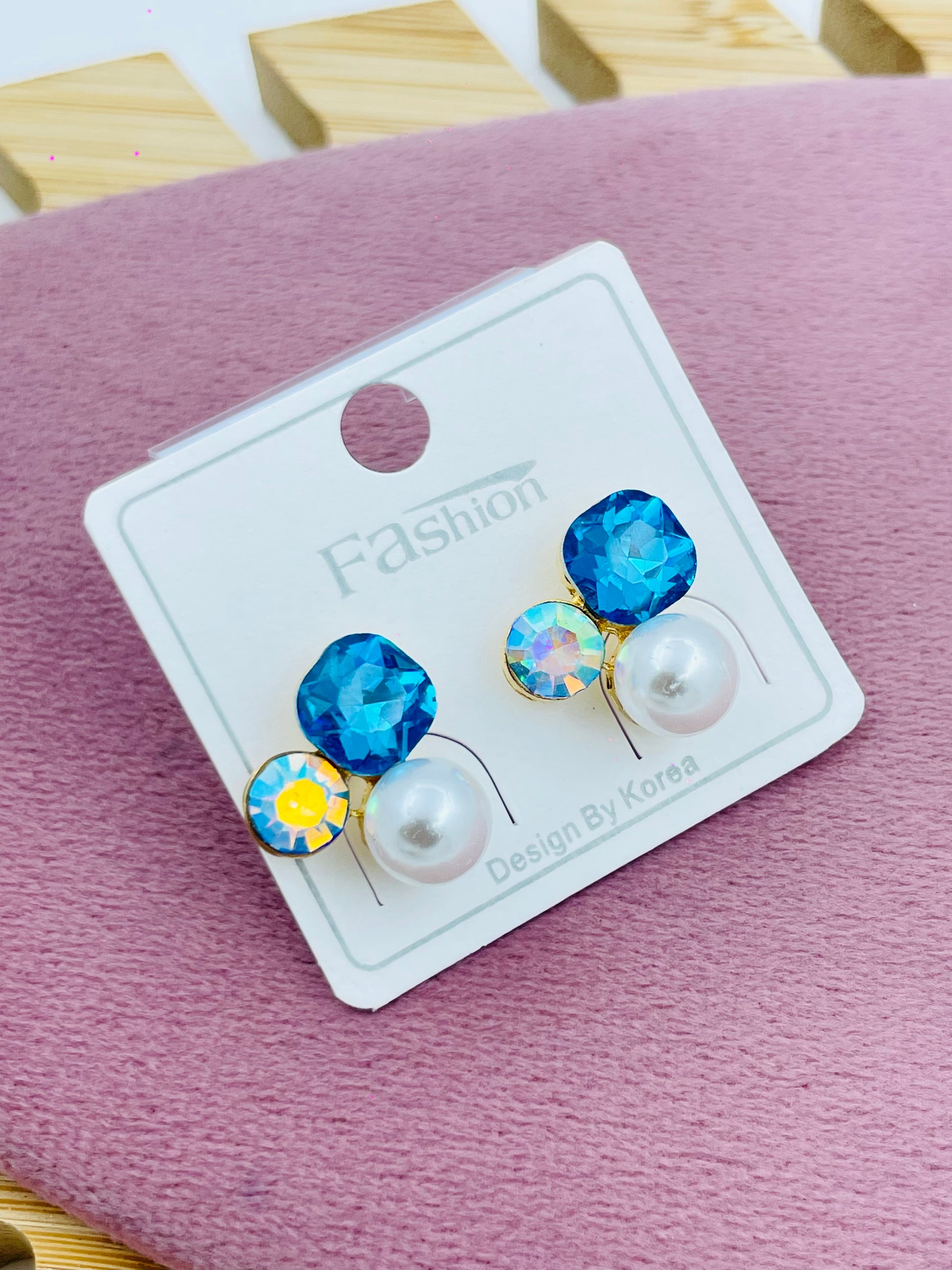 Elegant Blue Crystal and Pearl Earrings