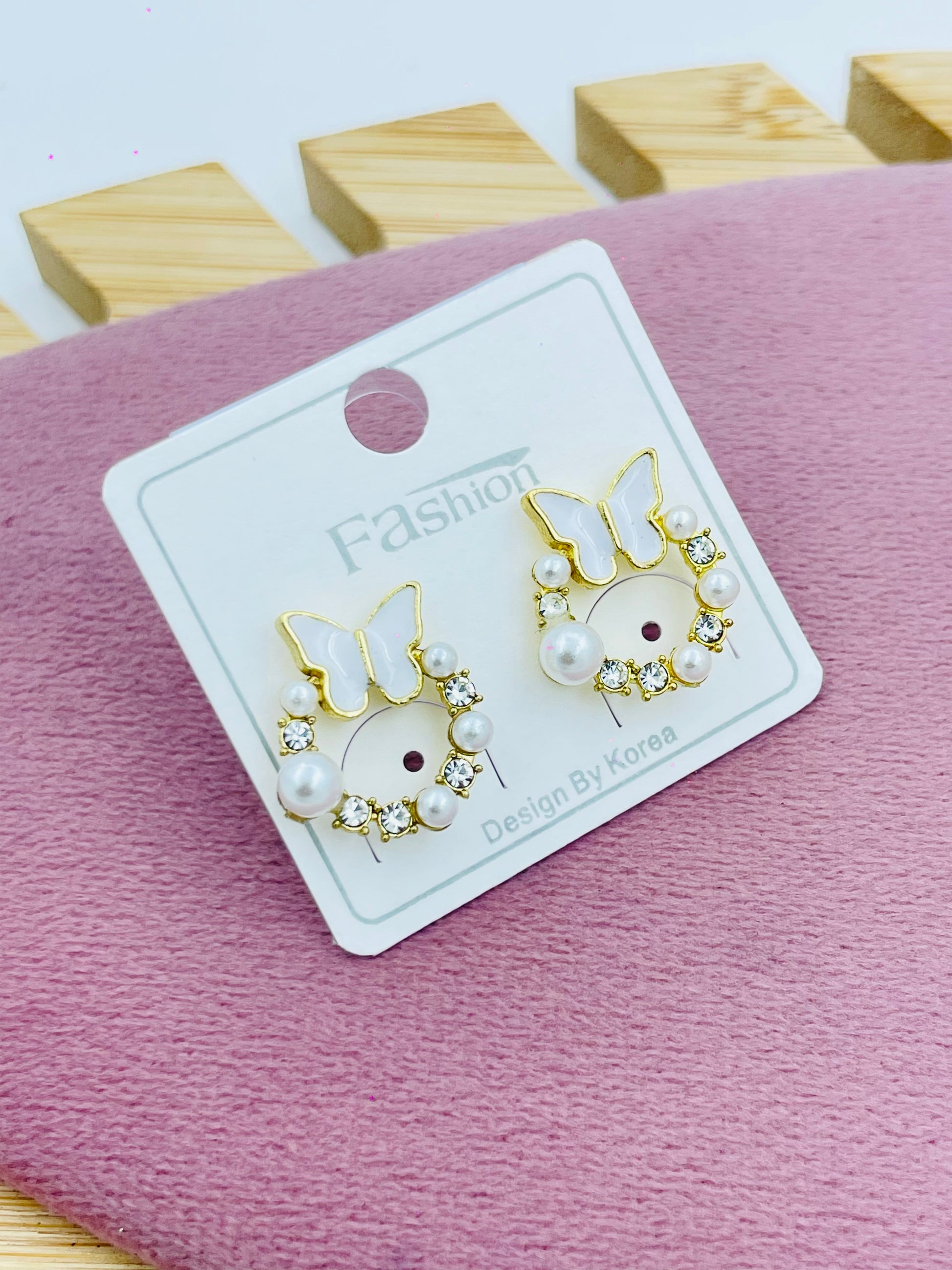 Elegant Butterfly Pearl Crystal Earrings  Fashion by Korea