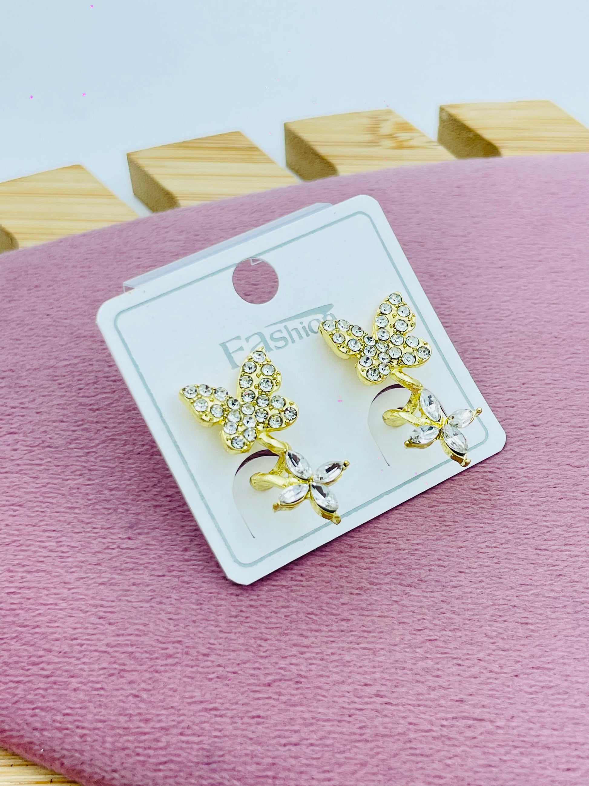 Elegant Butterfly and Bow Crystal Earrings