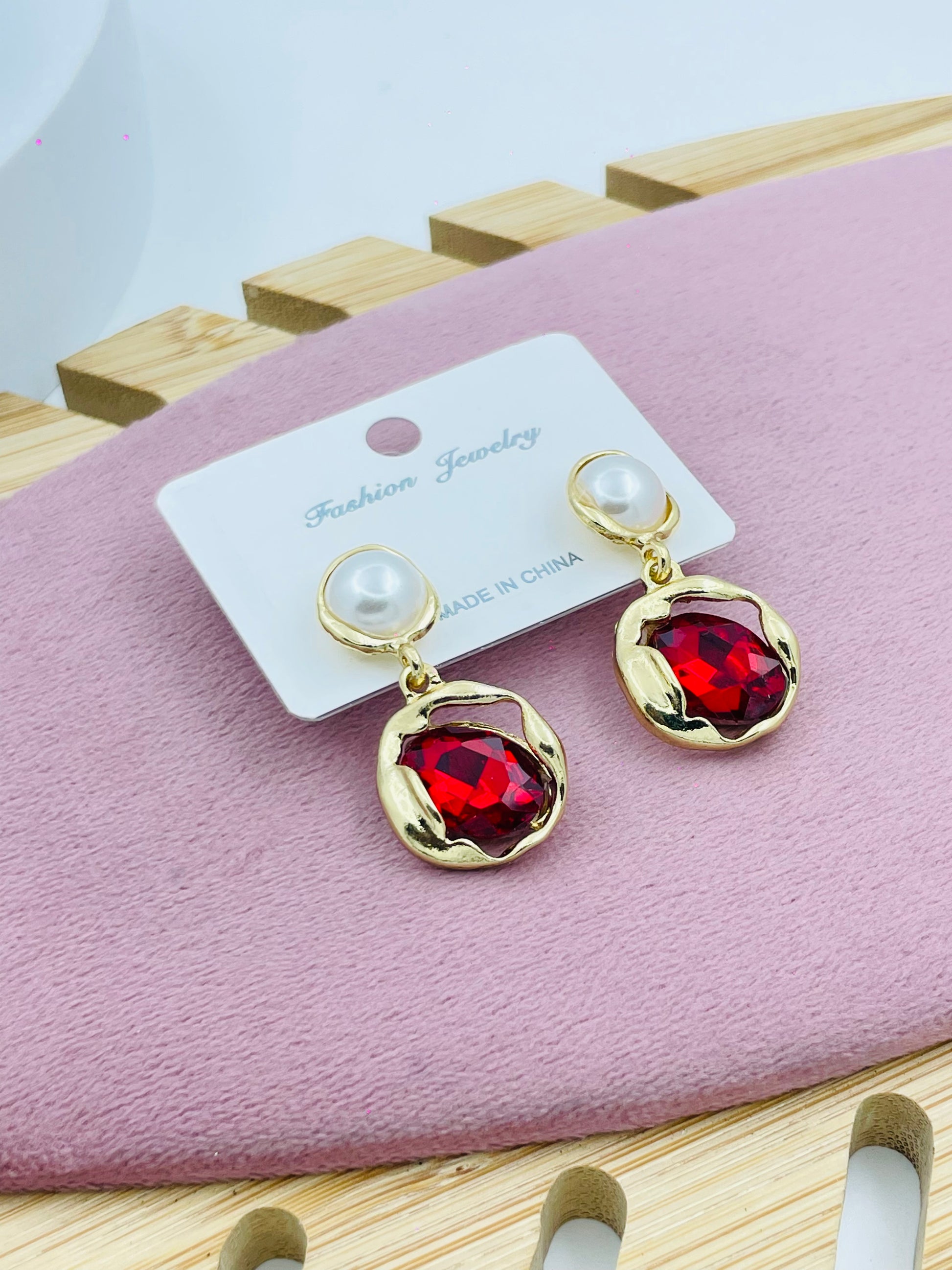 Elegant Gold and Red Gemstone Drop Earrings  Fashion Jewelry