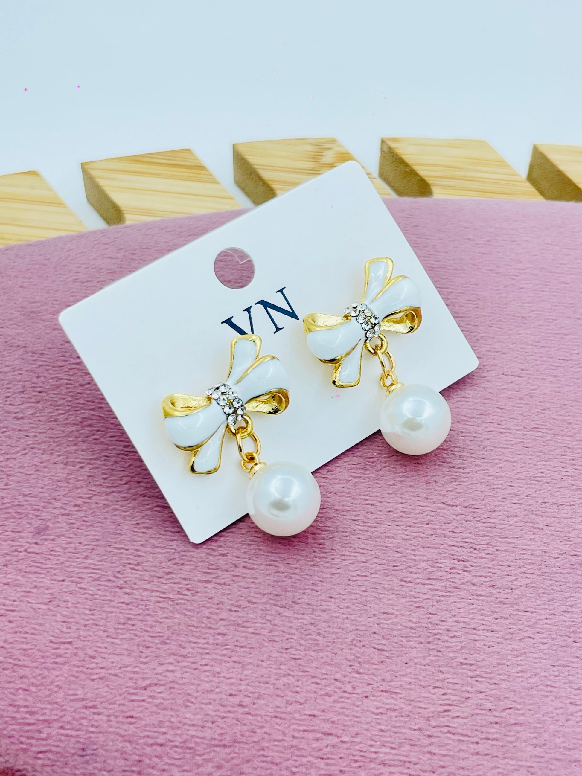 Elegant Bow Pearl Drop Earrings  Stylish Accessory
