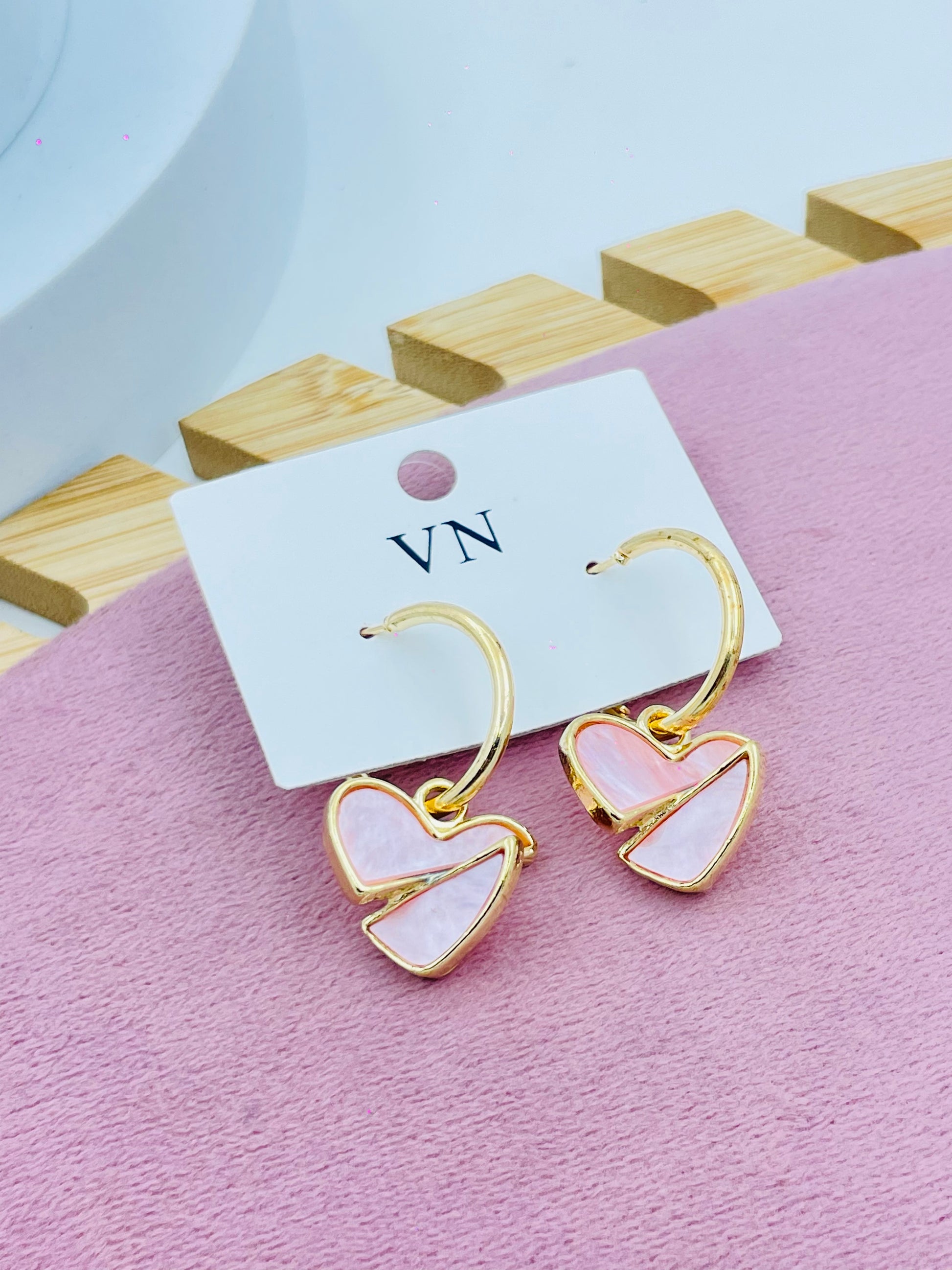 Elegant Pink and Gold Heart Earrings