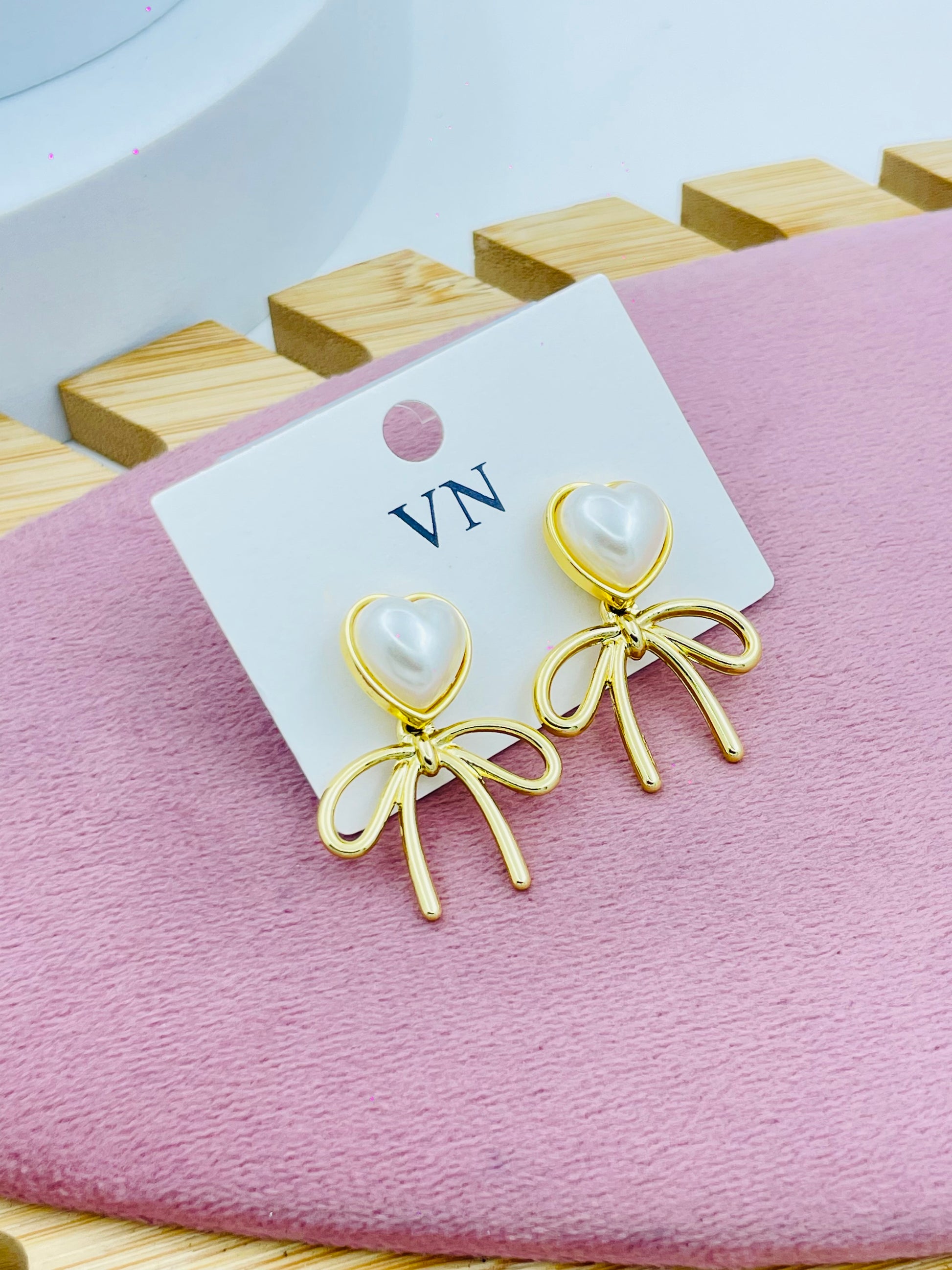 Heart and Bow Gold Earrings  Elegant Design