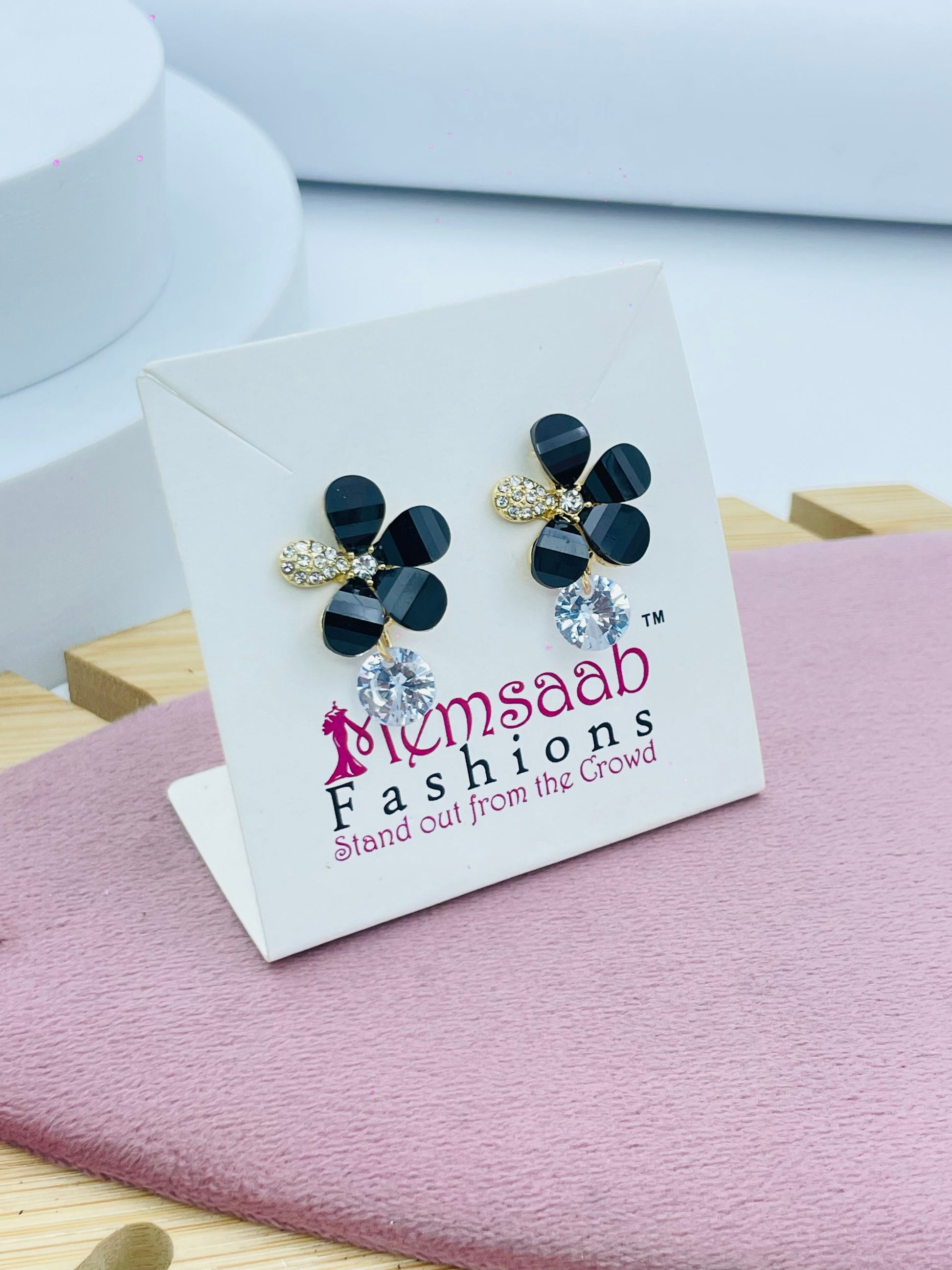 Elegant Black Floral Gemstone Earrings