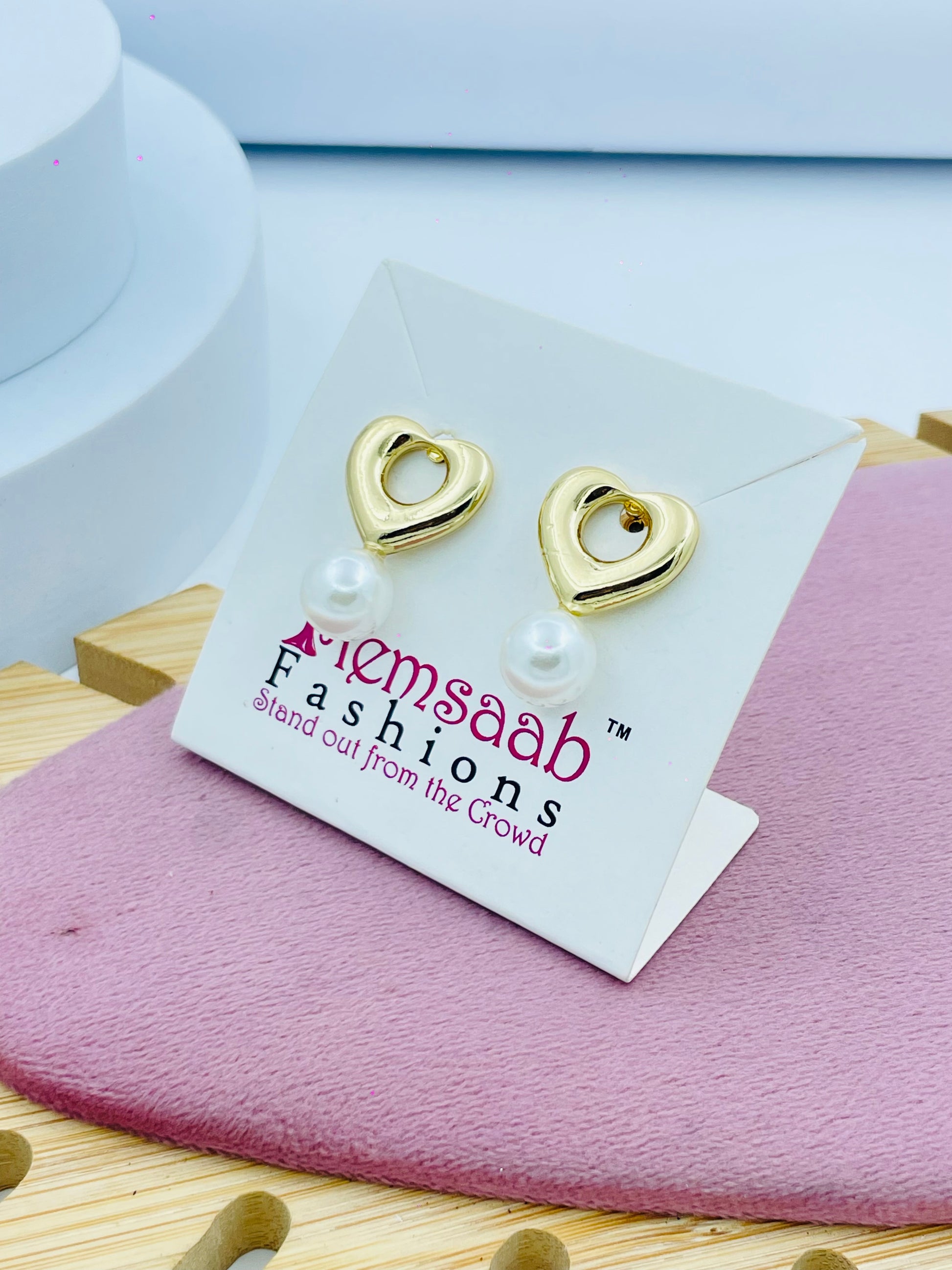 Gold Heart Pearl Earrings  Stylish Fashion Accessory