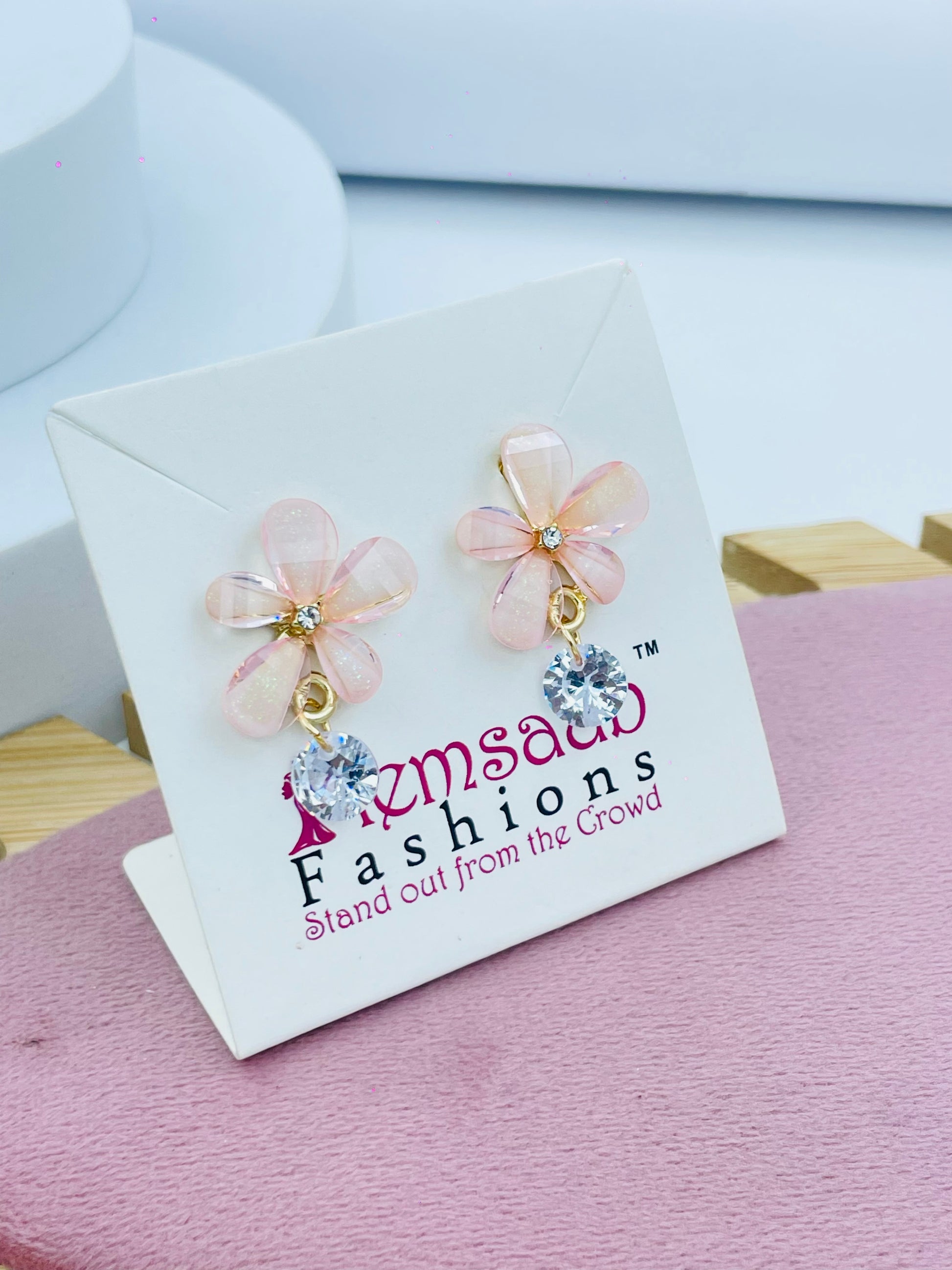 Elegant Floral Pink Crystal Earrings