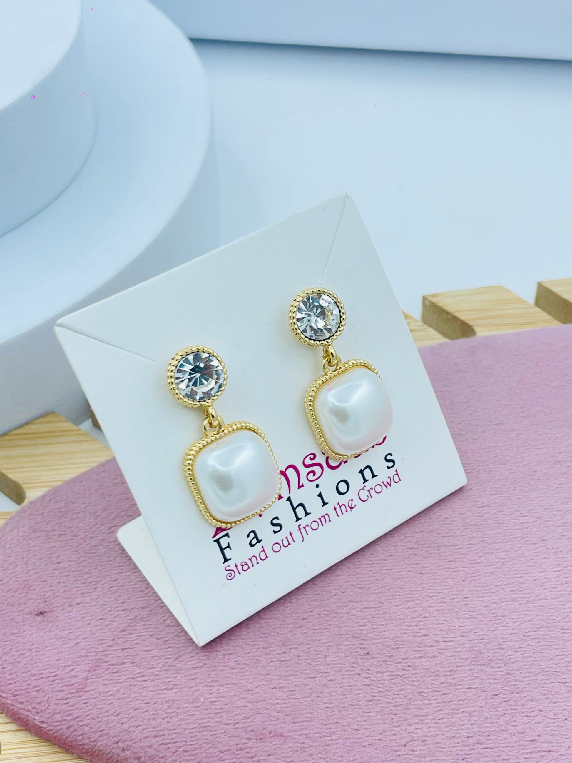 Elegant Gold Pearl and Crystal Drop Earrings