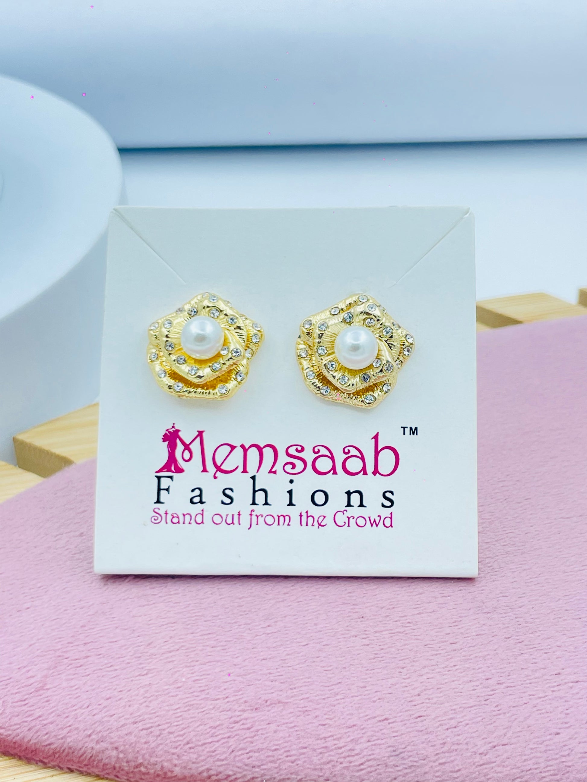 Gold Pearl Stud Earrings  Elegant Jewelry