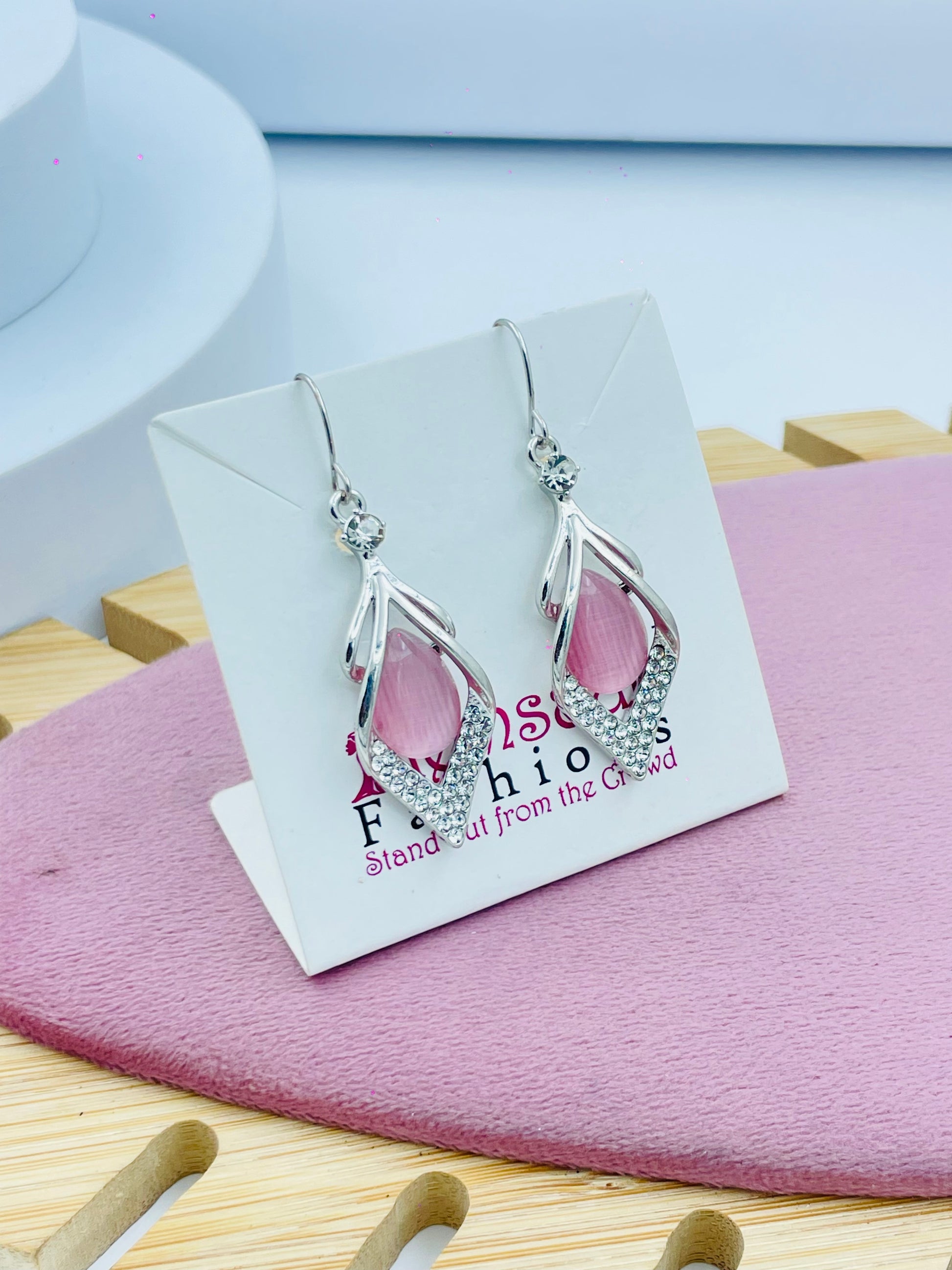Elegant Silver Teardrop Earrings with Pink Gemstone