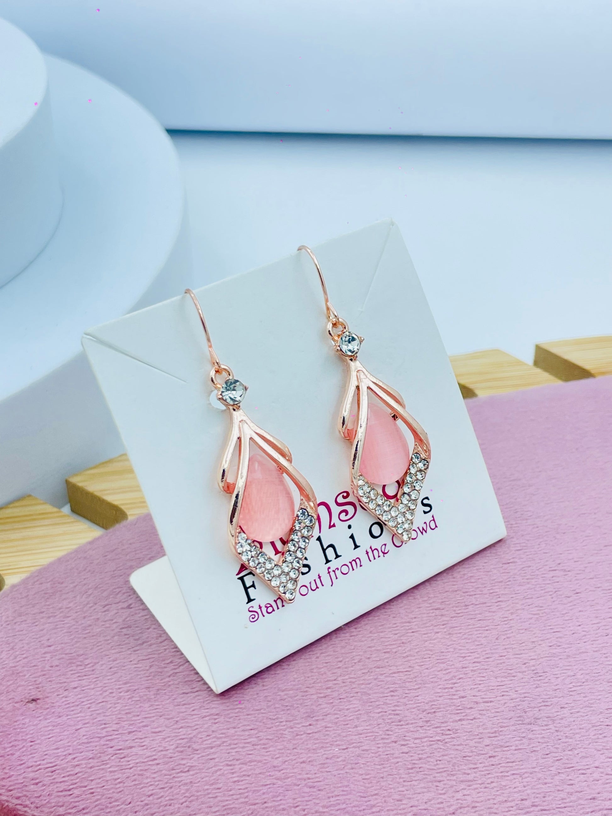 Elegant Rose Gold Tear Drop Earrings with Crystals