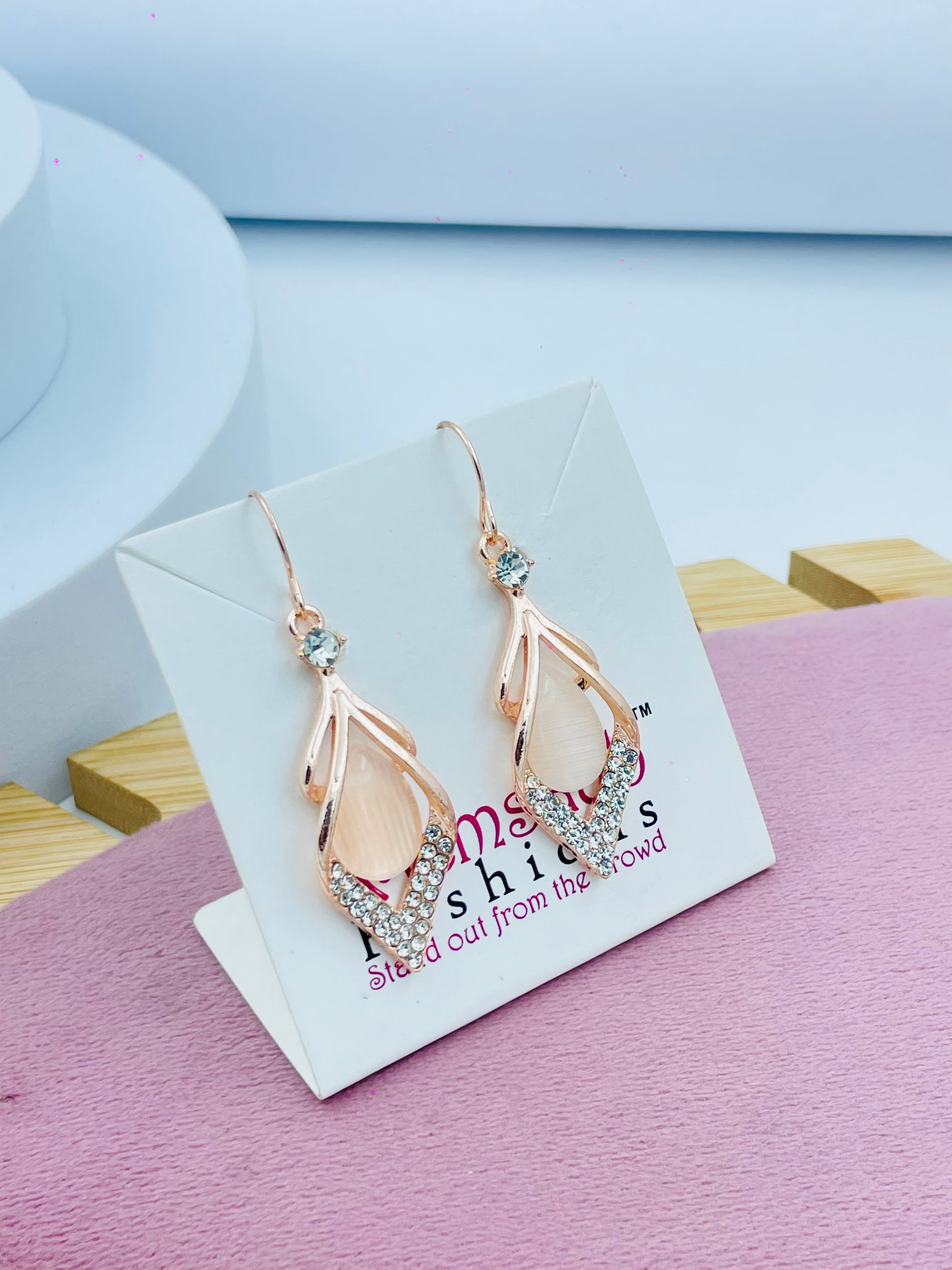 Elegant Rose Gold Teardrop Earrings with Rhinestones