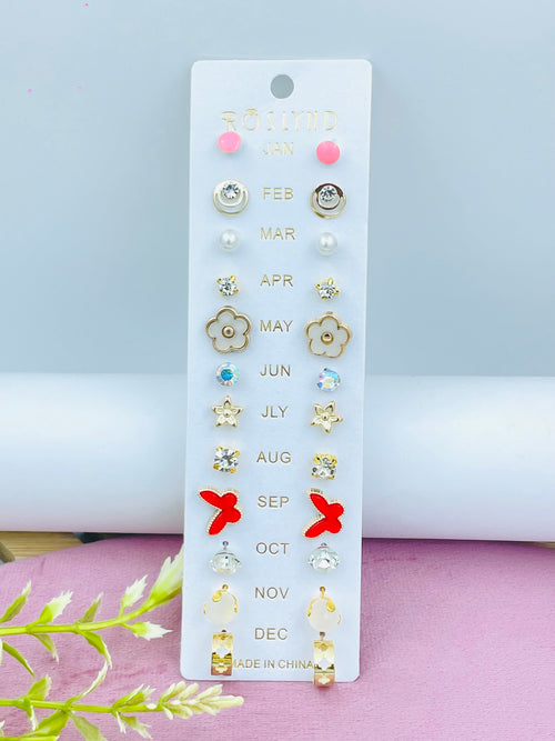 12Pair Monthly Earrings Set  Fashion Jewelry