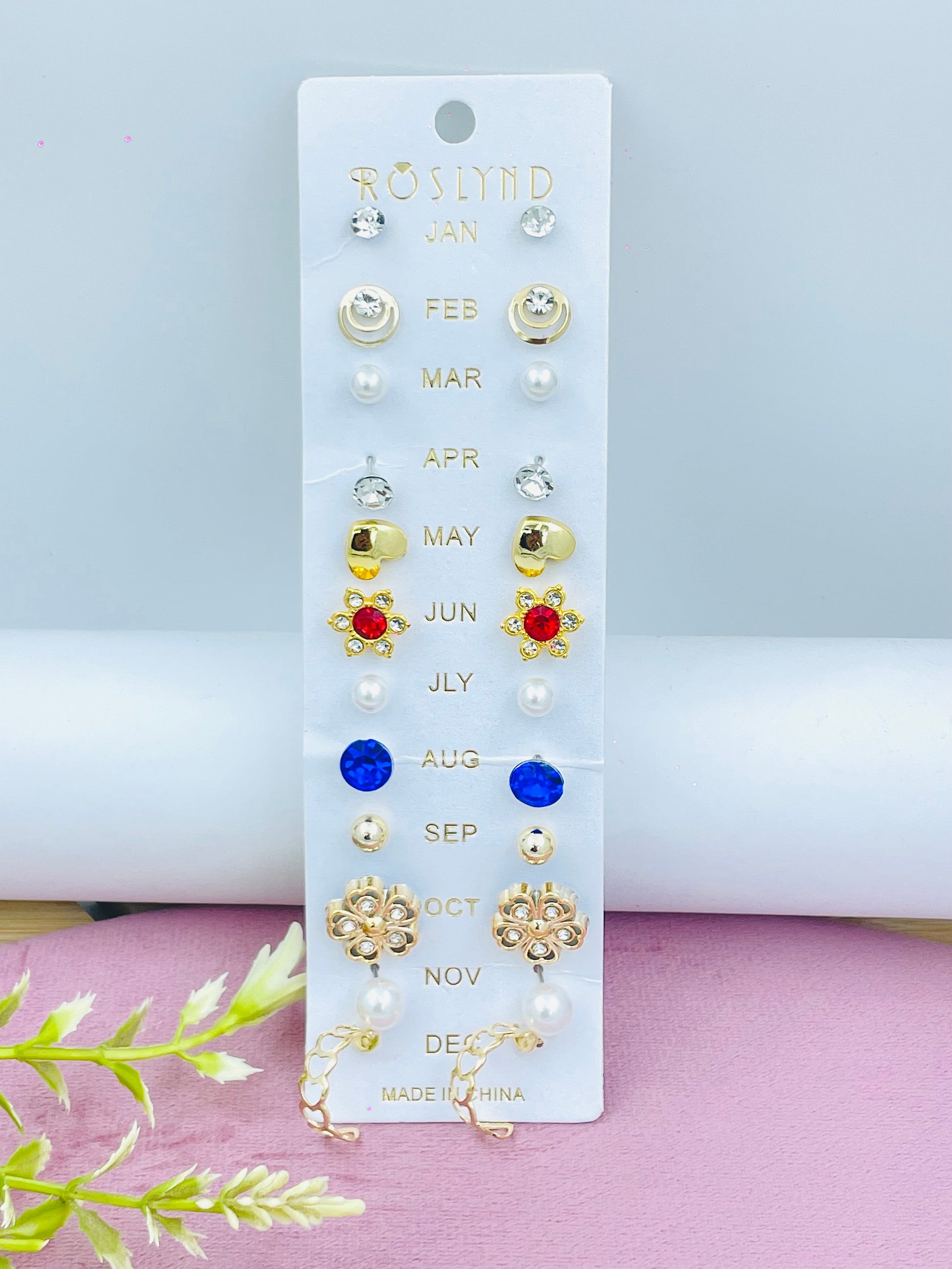 Birthstone Stud Earring Set for Each Month