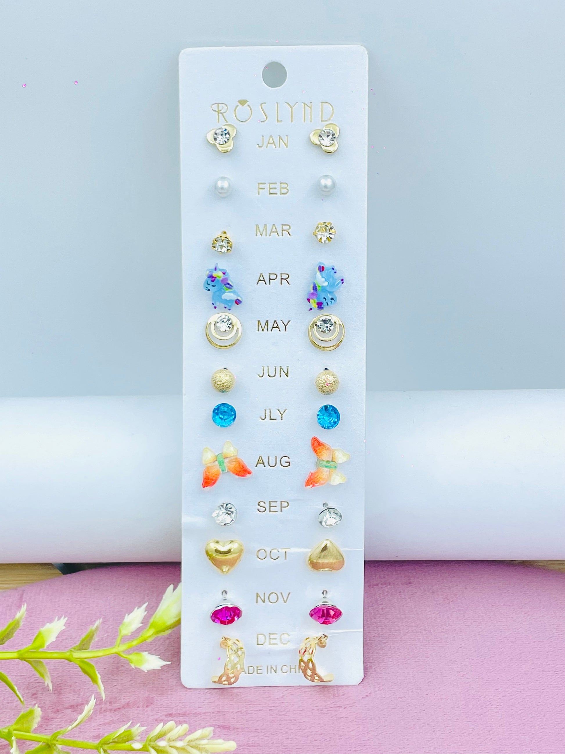 Birthstone Earrings Set  12 Pair Monthly Collection