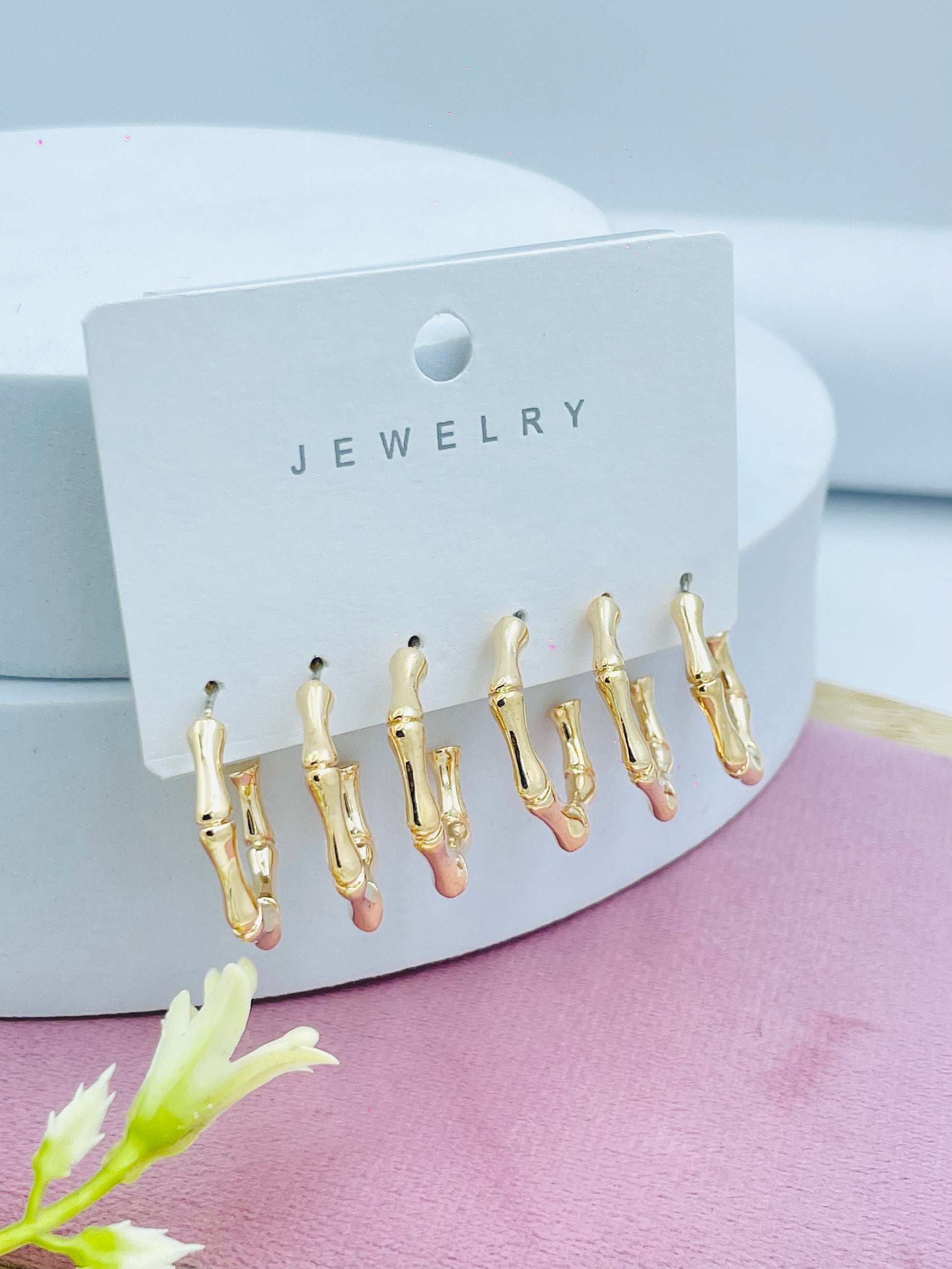 Gold Tone Bamboo Style Hoop Earrings  Set of 3