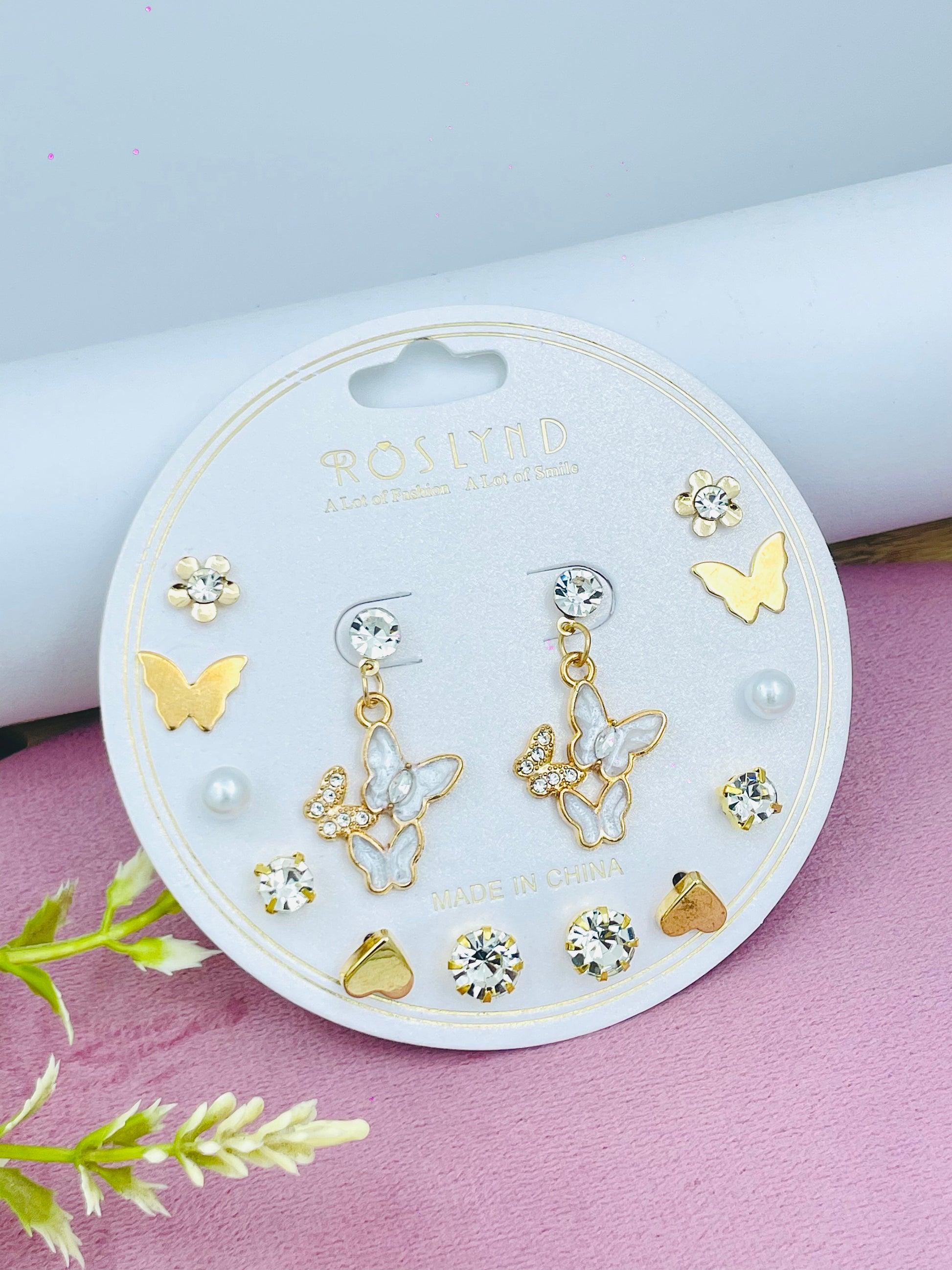 Stylish Butterfly and Flower Earring Set