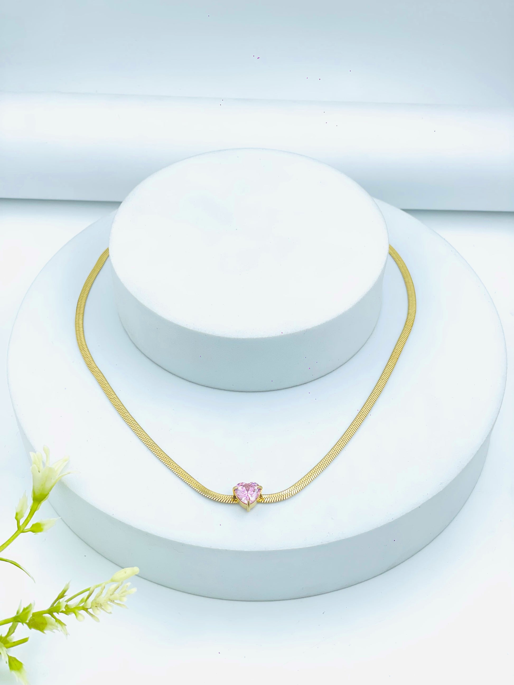 Gold Pink Heart Pendant Necklace | Elegant Women’s Jewelry