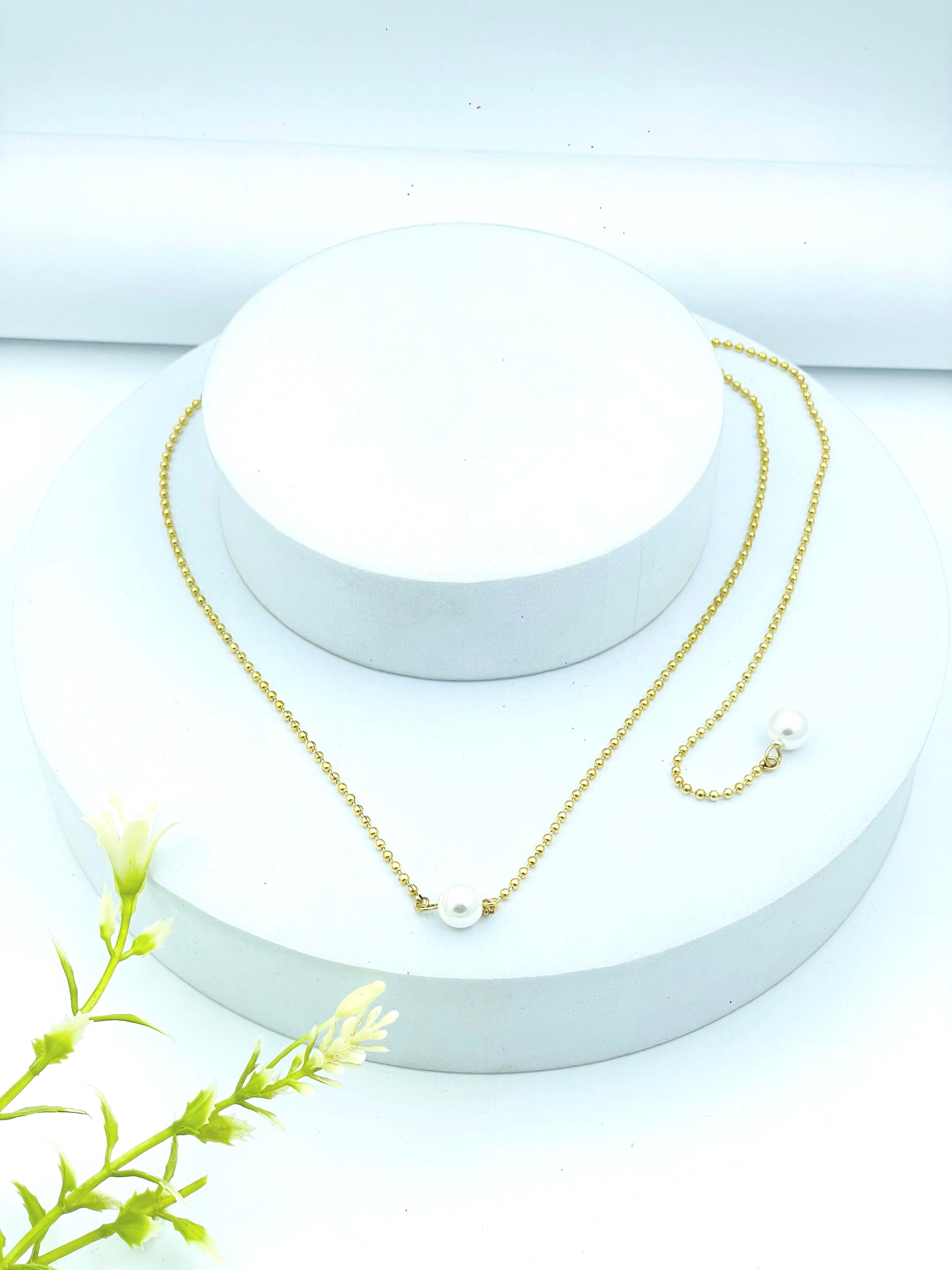 Elegant Pearl Pendant Necklace  Delicate Gold Chain