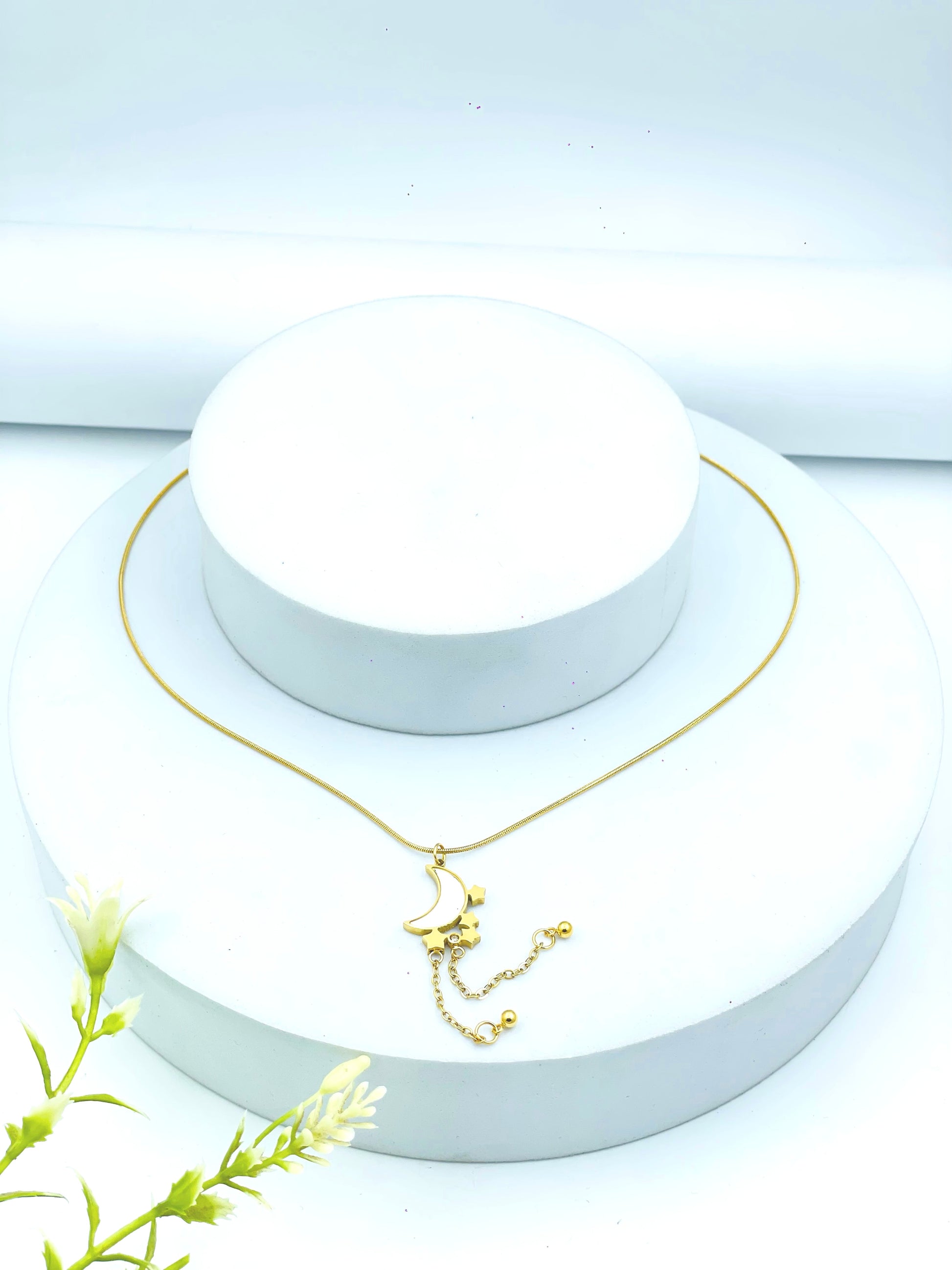 Gold Moon and Star Pendant Necklace  Elegant and Stylish