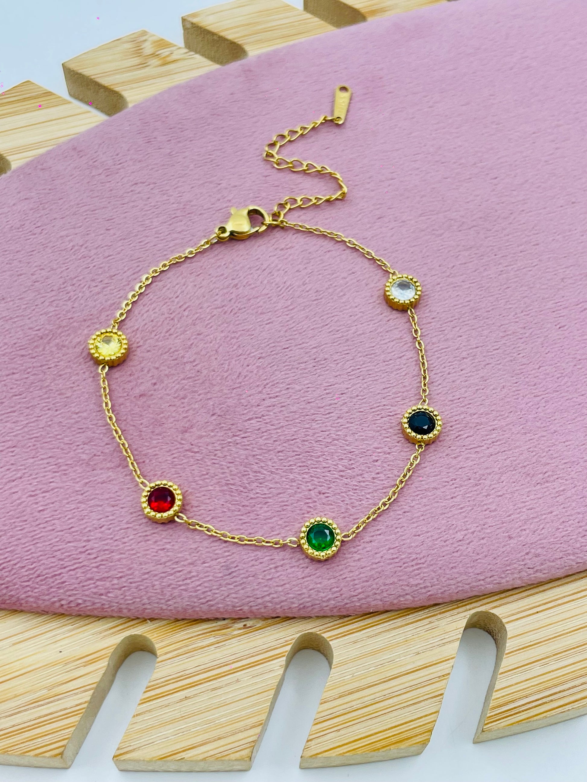 Elegant Gold Bracelet with MultiColored Gemstones