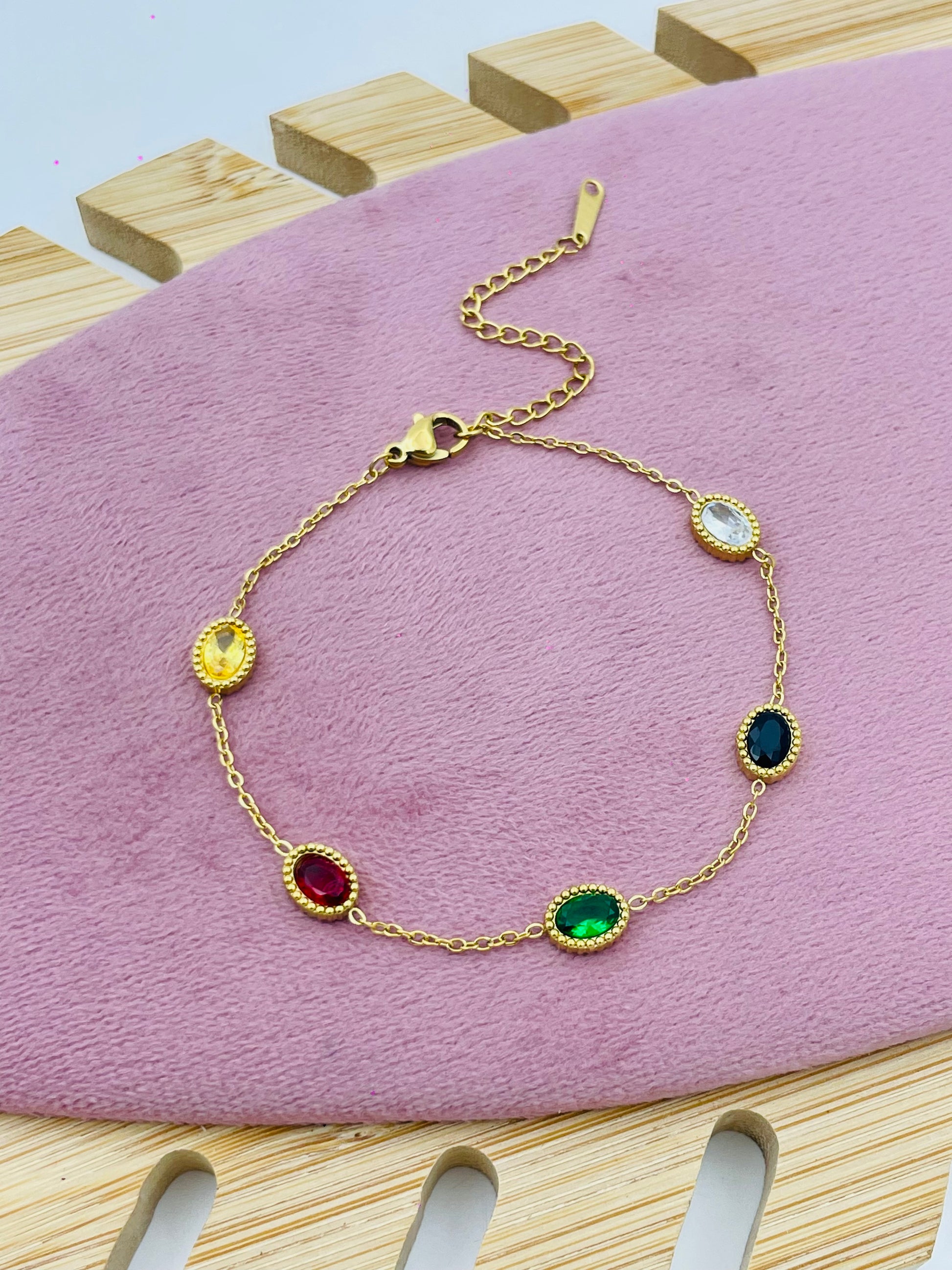 Elegant MultiStone Gold Chain Bracelet