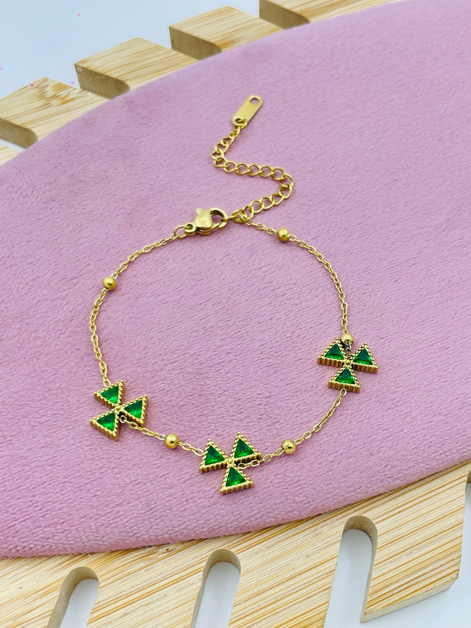 Elegant Gold Chain Bracelet with Green Charms