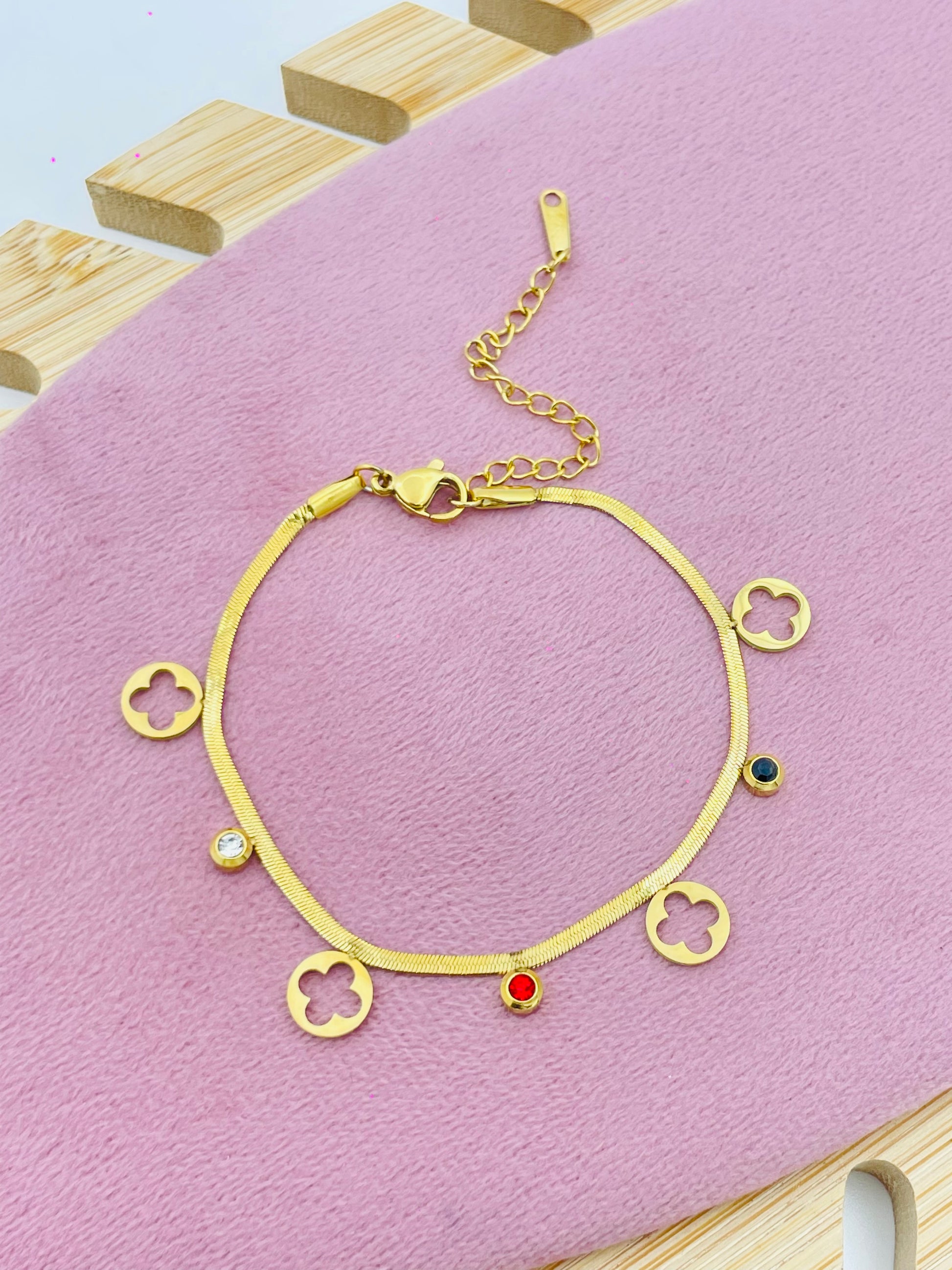 Elegant GoldPlated Charm Bracelet with Colorful Gemstones