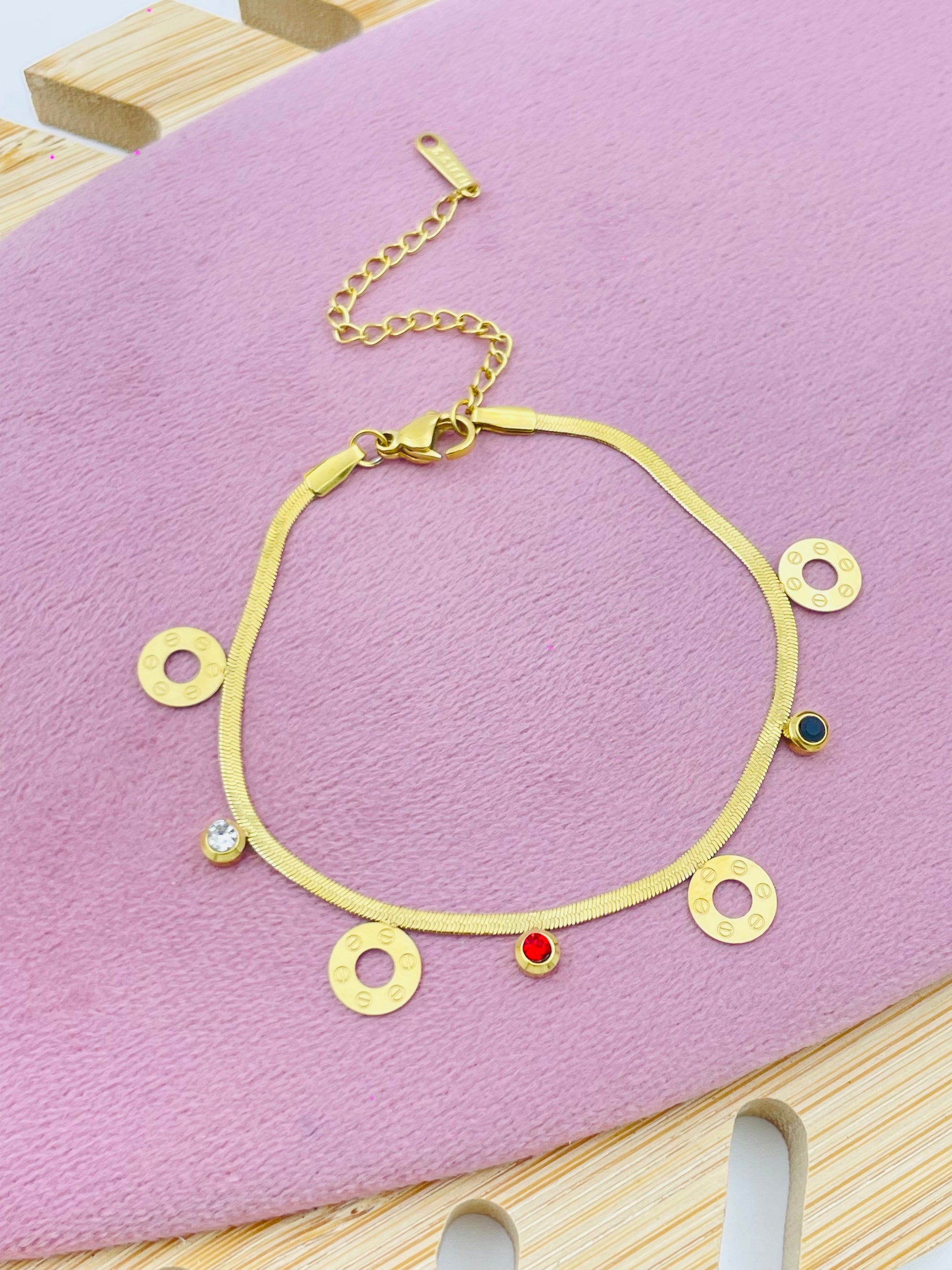Elegant Gold Chain Bracelet with Colorful Gemstone Charms