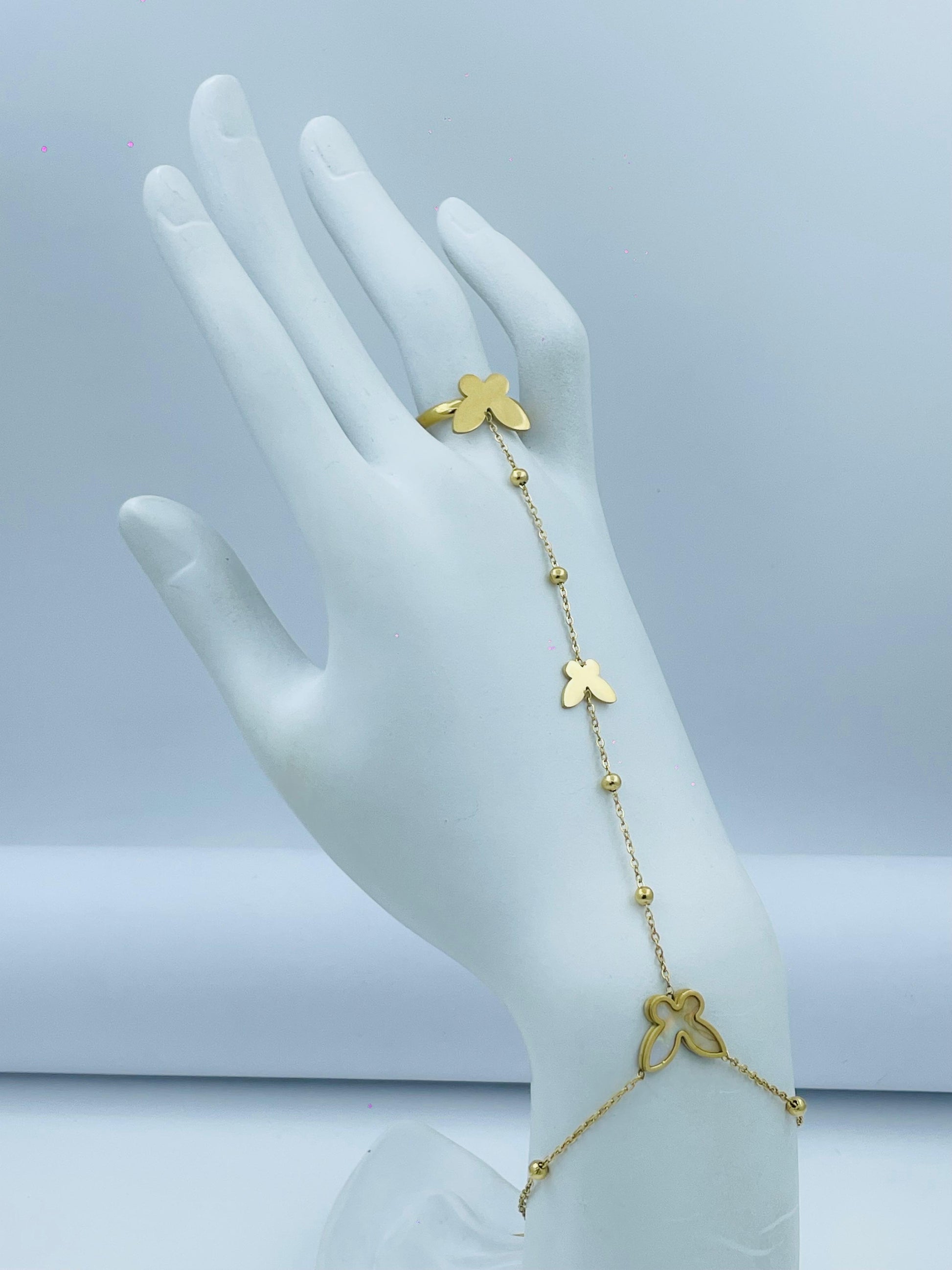 Gold Floral Hand Harness Bracelet with Ring – Elegant Jewelry