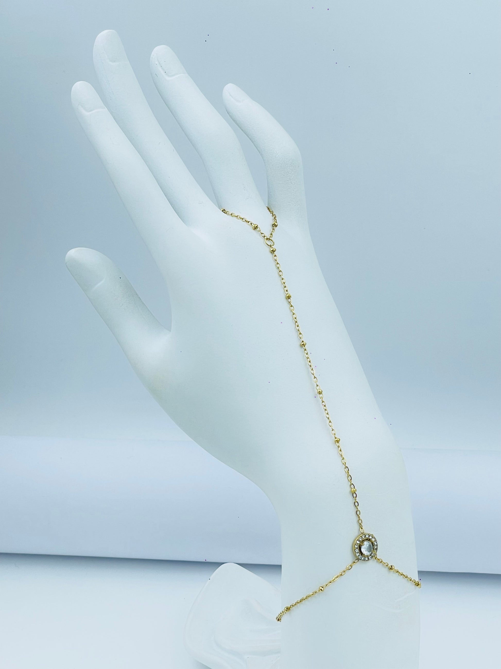 Elegant Gold Hand Chain Bracelet with Gemstone Accent
