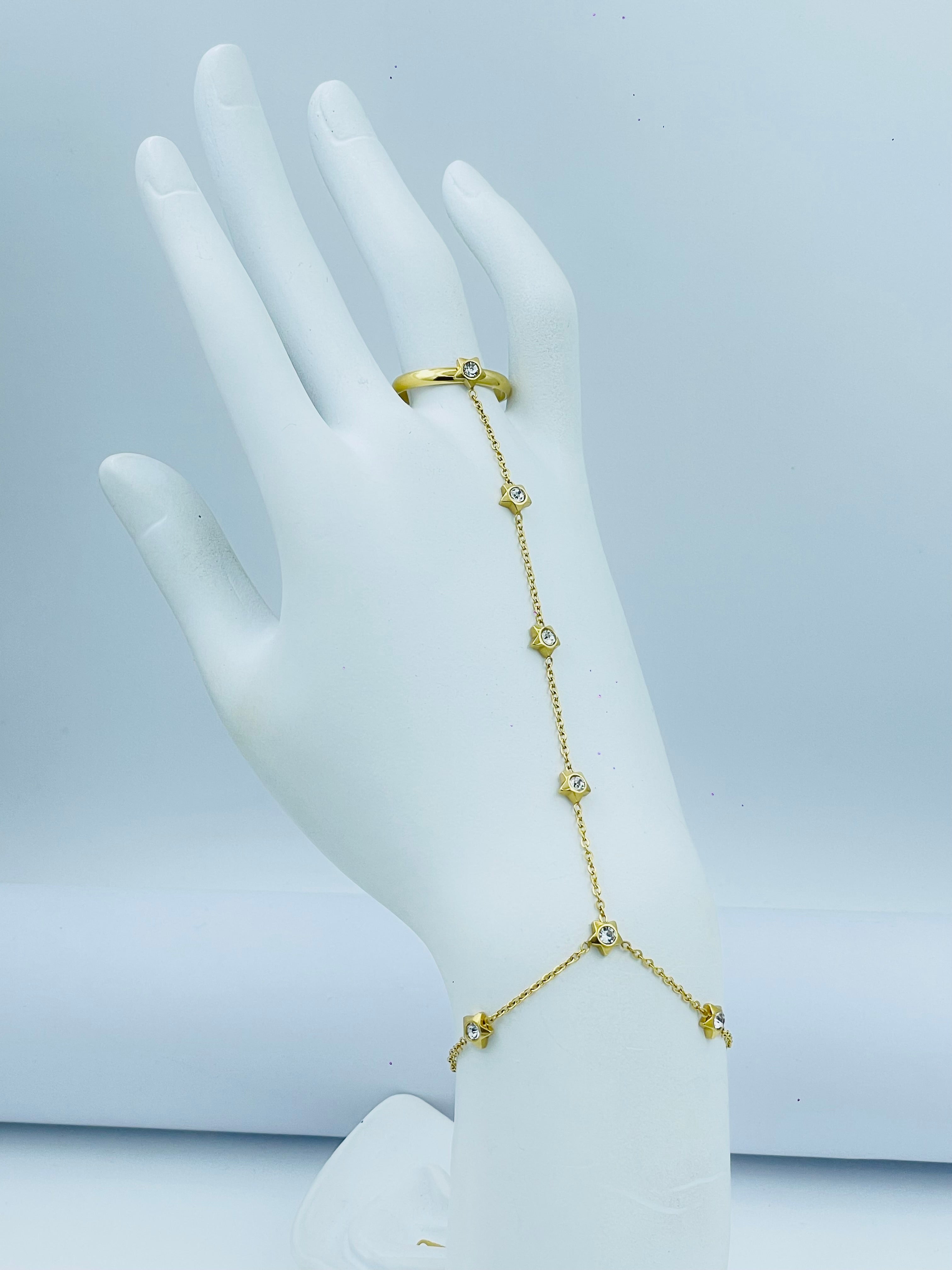 Elegant Gold Hand Chain Bracelet with Ring