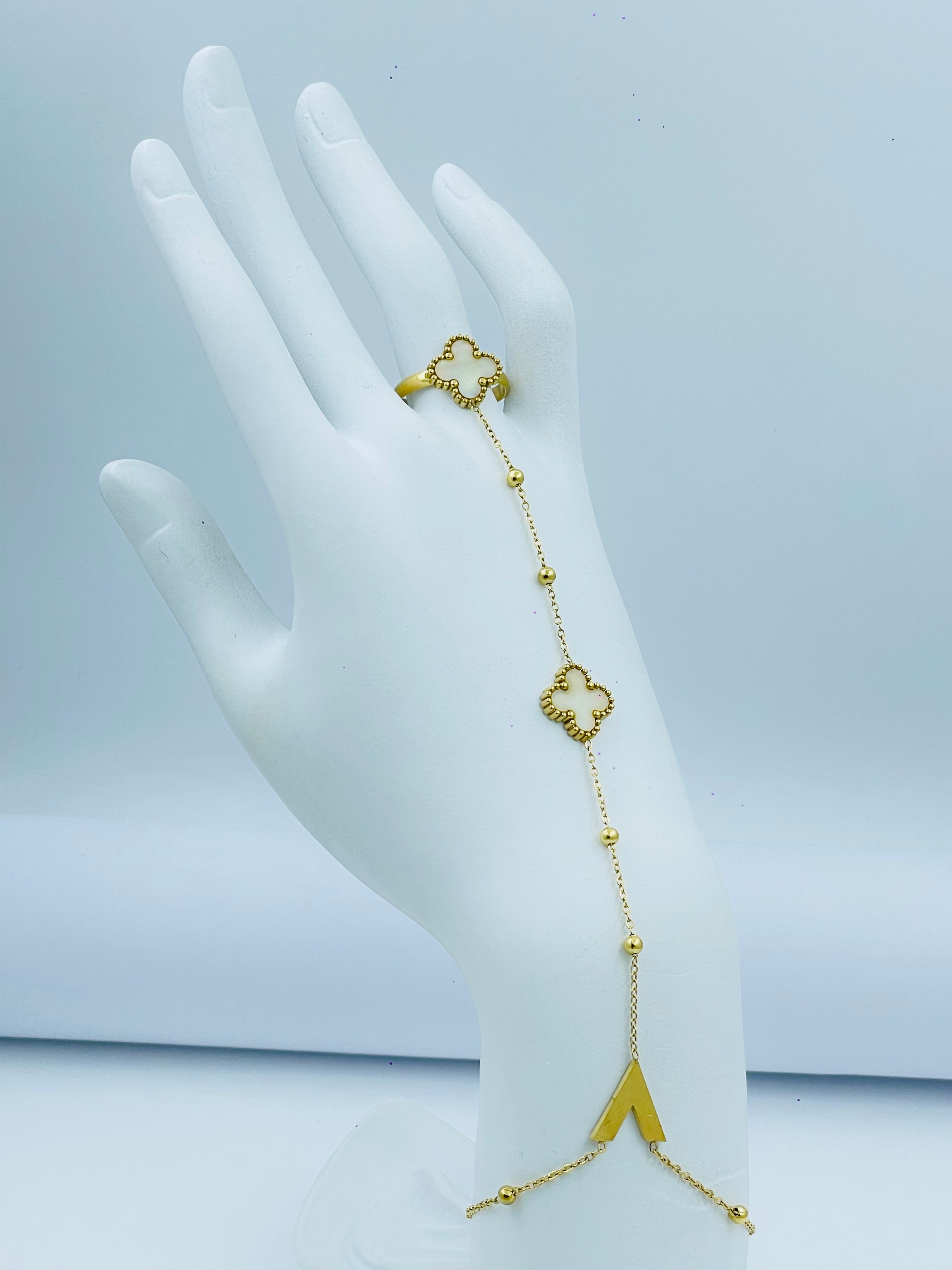 Elegant Gold Quatrefoil Hand Chain Bracelet