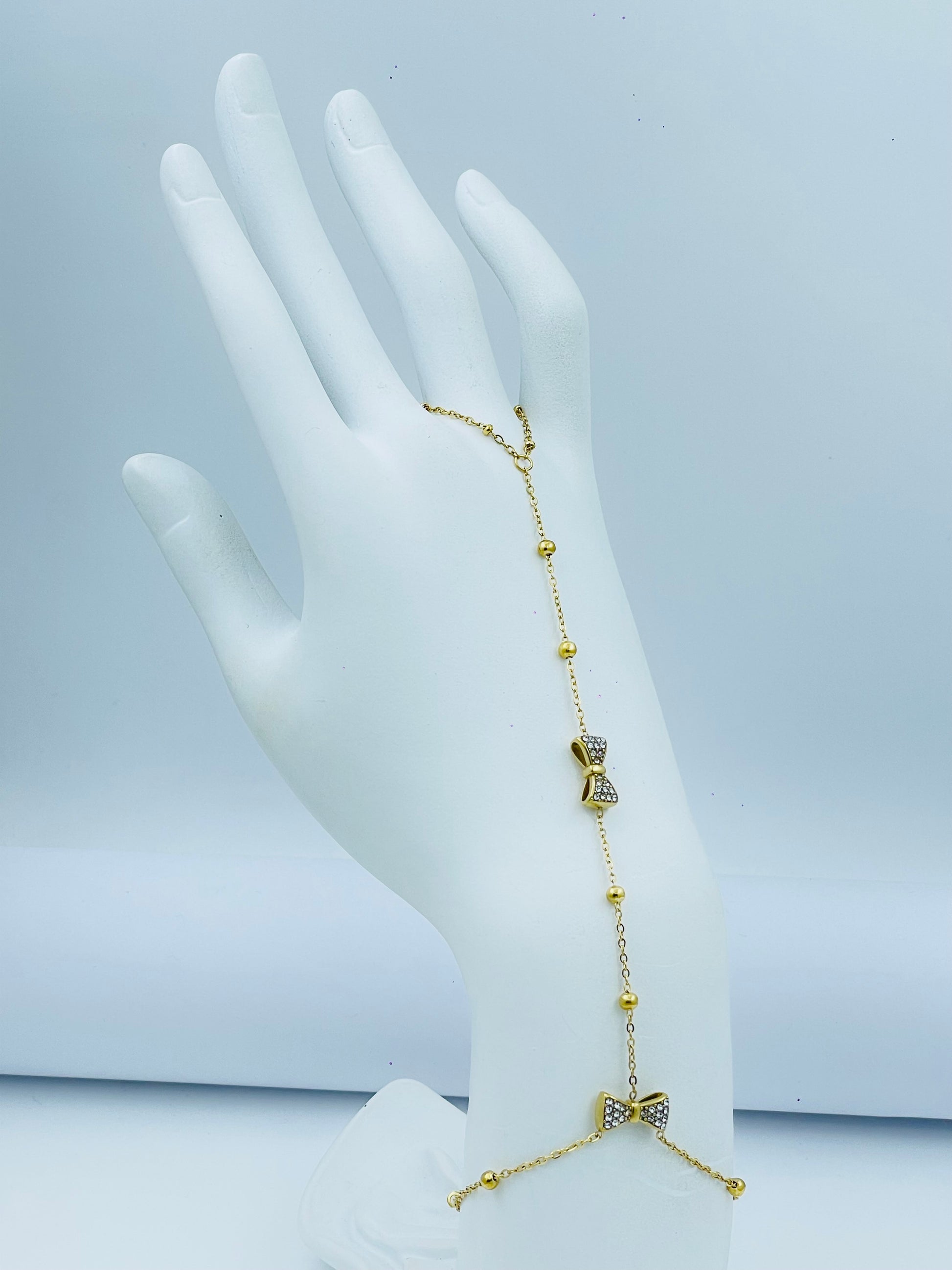 Elegant Gold Hand Chain Bracelet with Butterfly Charms