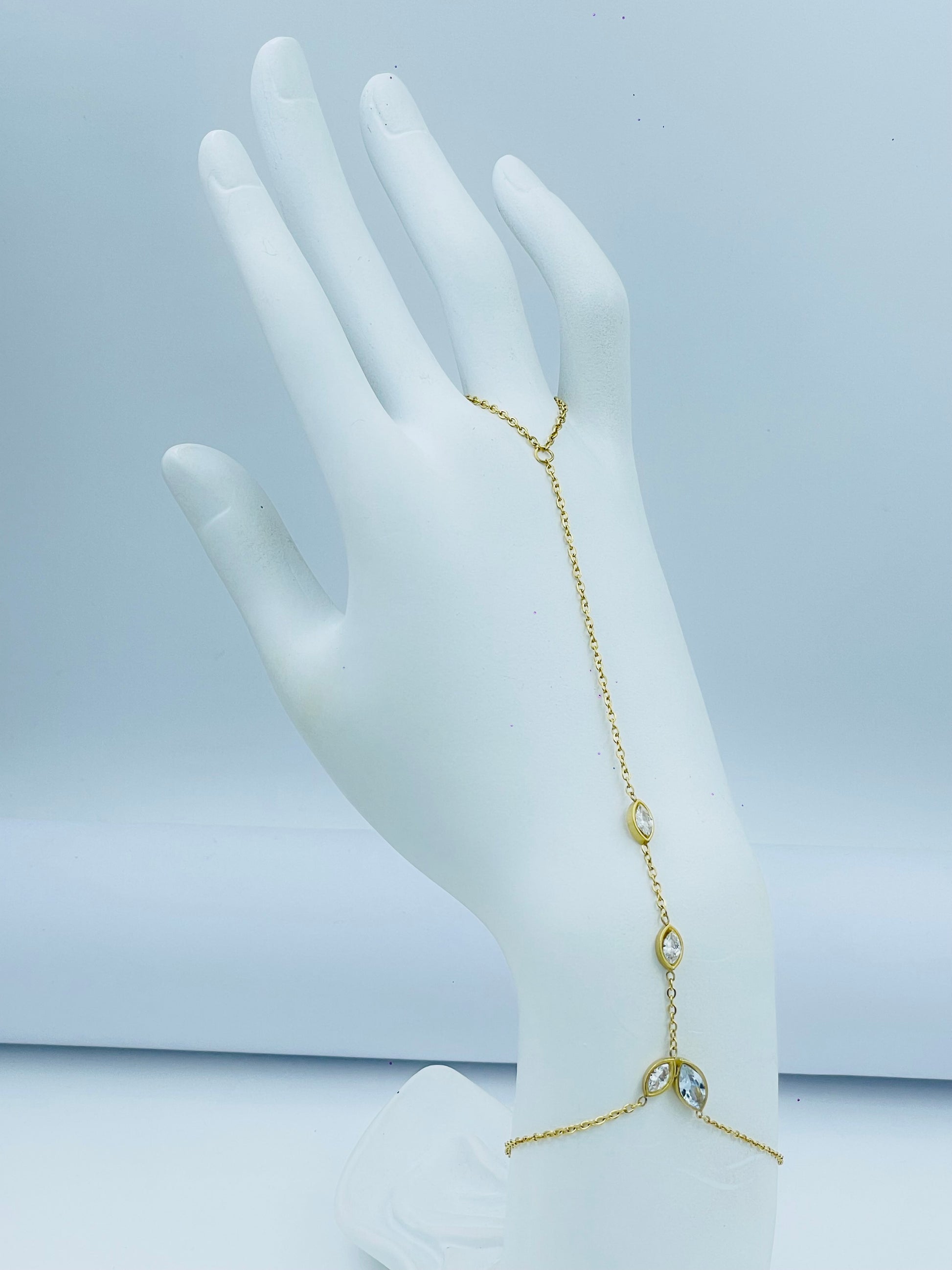 Elegant Gold Hand Chain Bracelet with Crystal Accents