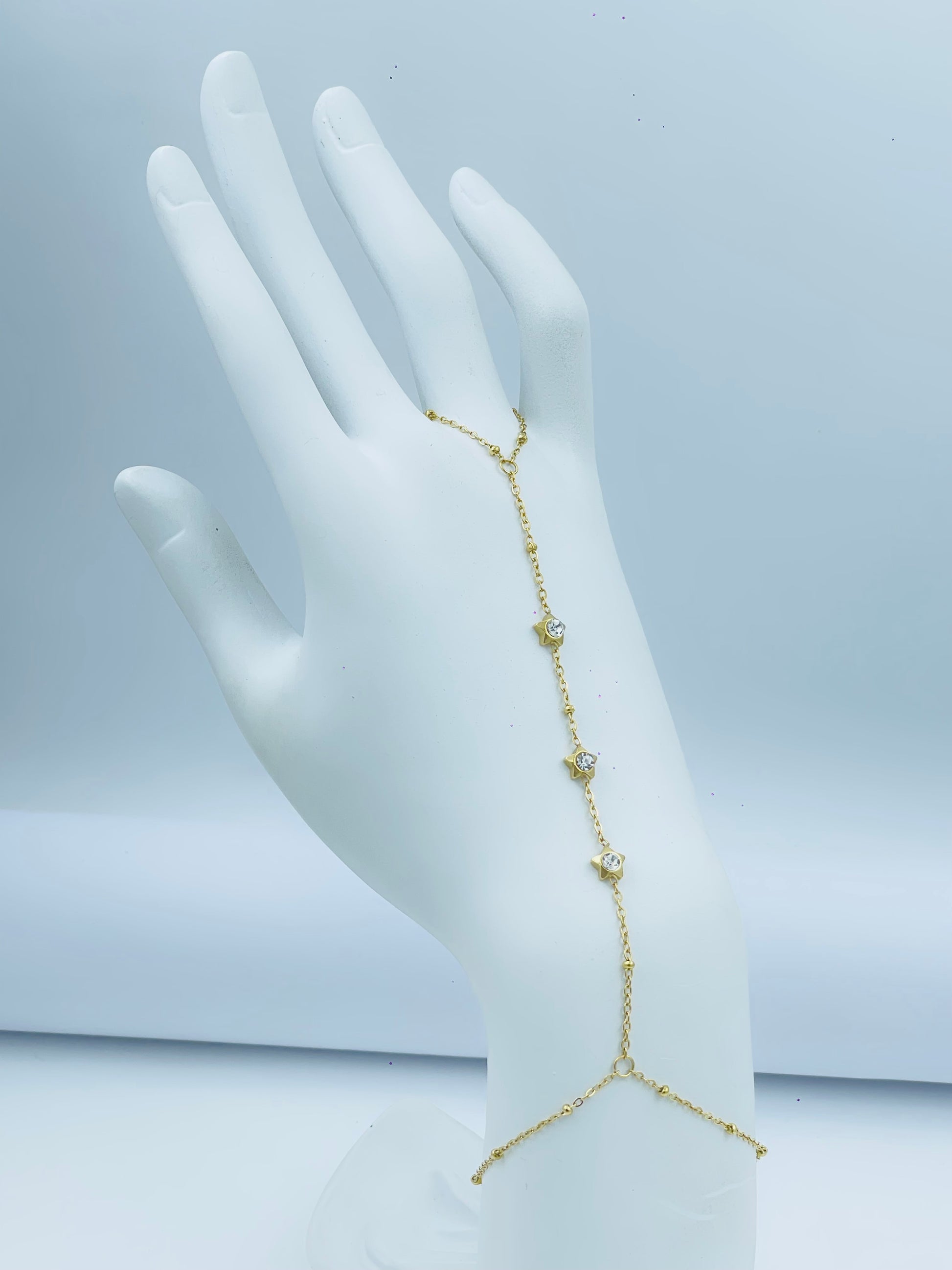 Elegant Gold Hand Chain Bracelet with Crystal Accents