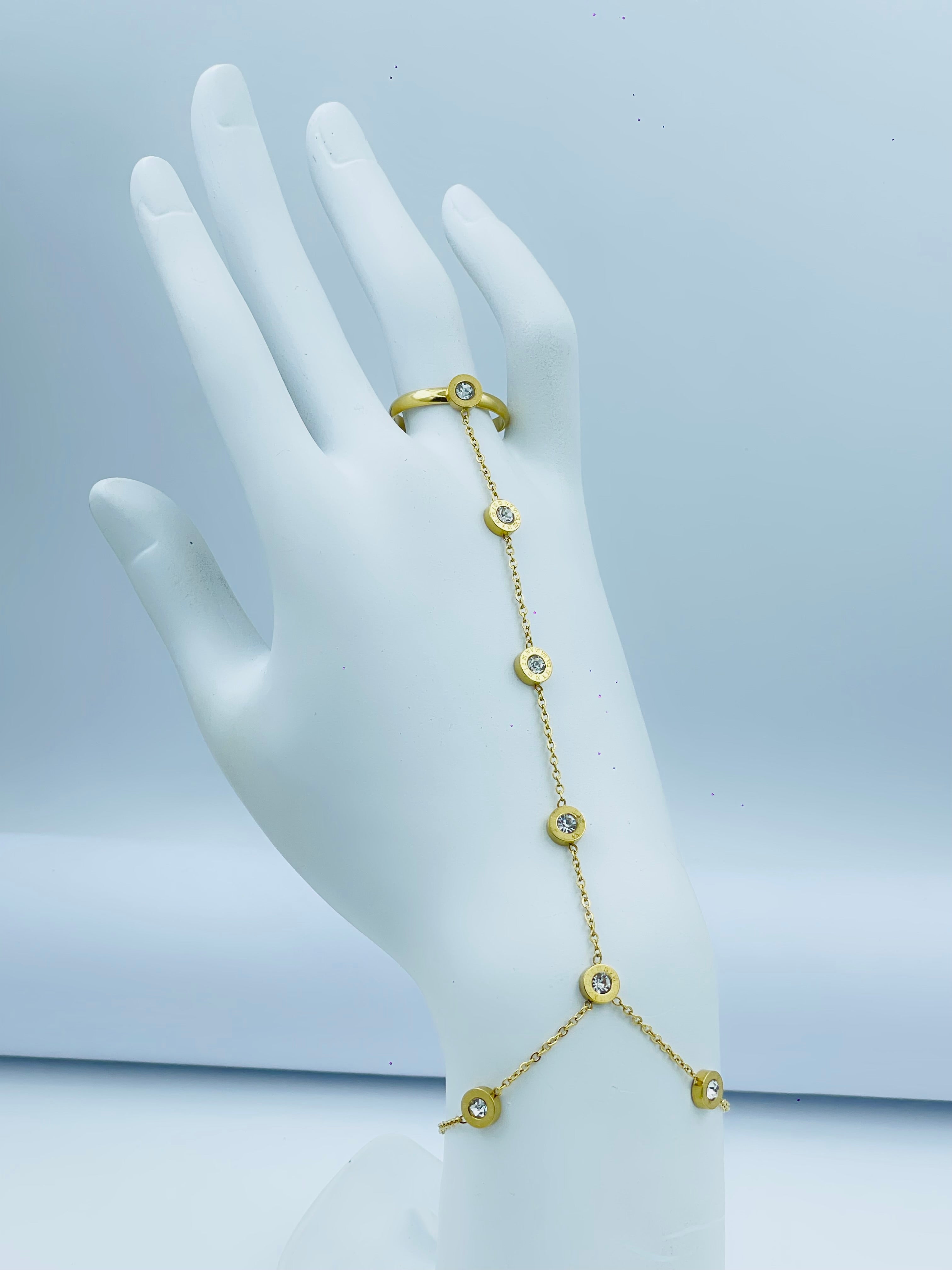 Elegant Gold Hand Harness Bracelet with Rings
