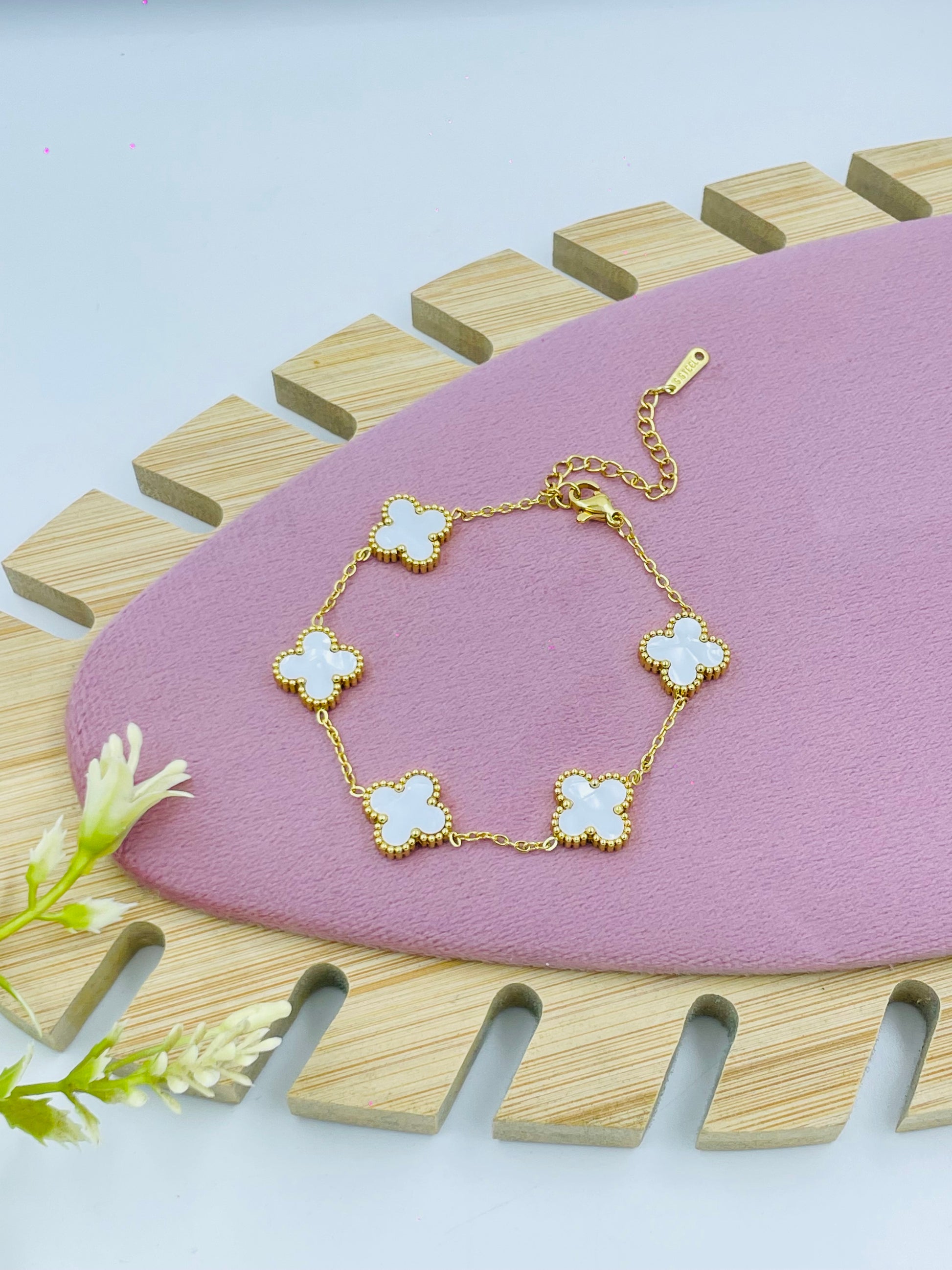 Elegant White GoldPlated Clover Charm Bracelet